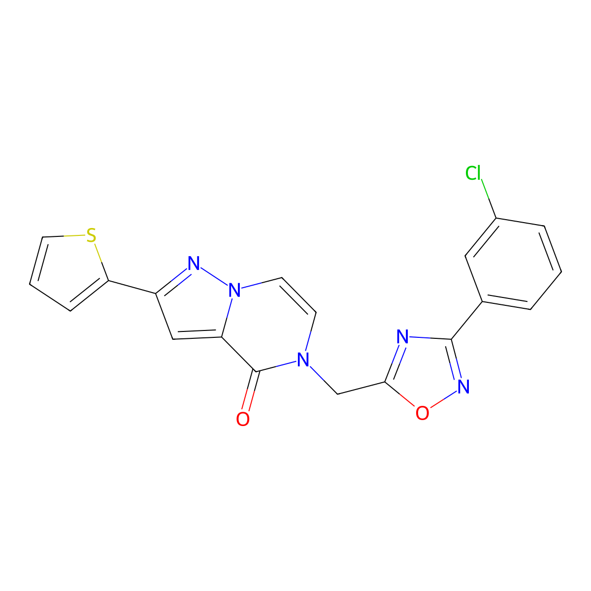 5-((3-(3-chlorophenyl)-1,2,4-oxadiazol-5-yl)methyl)-2-(thiophen-2-yl)pyrazolo[1,5-a]pyrazin-4(5H)-one molecular structure, CAS 1040637-89-5