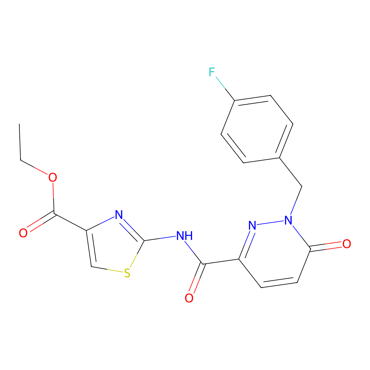 Ethyl 2-{1-[(4-fluorophenyl)methyl]-6-oxo-1,6-dihydropyridazine-3-amido}-1,3-thiazole-4-carboxylate molecular structure, CAS 1040637-90-8