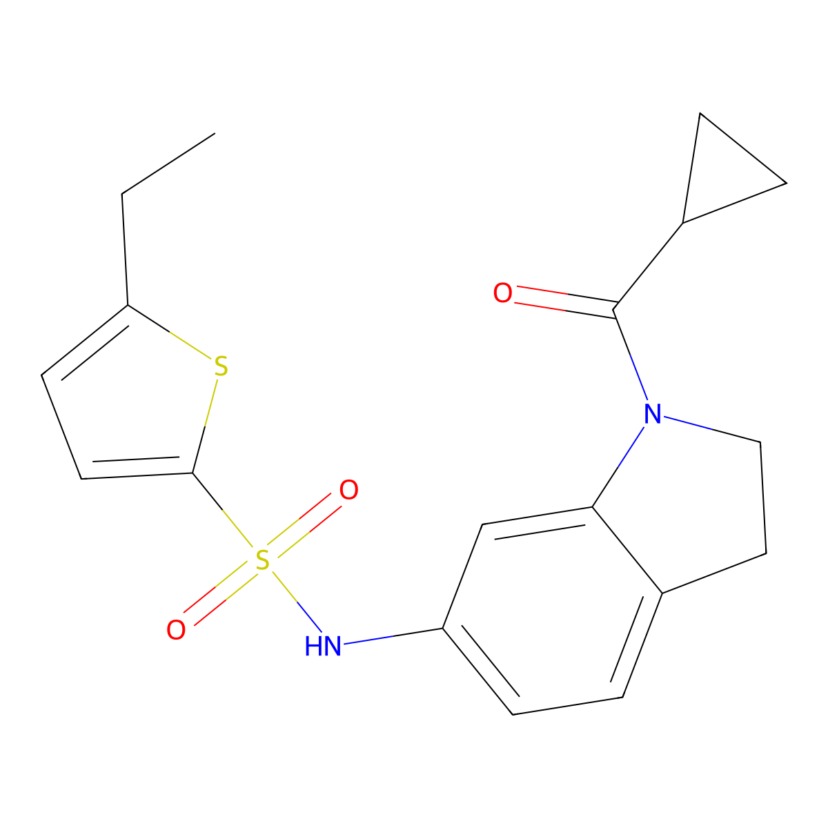 N-(1-(cyclopropanecarbonyl)indolin-6-yl)-5-ethylthiophene-2-sulfonamide molecular structure, CAS 1040637-94-2