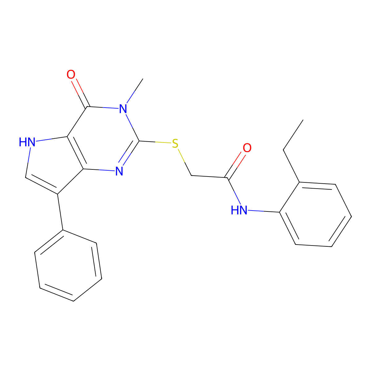 N-(2-ethylphenyl)-2-({3-methyl-4-oxo-7-phenyl-3H,4H,5H-pyrrolo[3,2-d]pyrimidin-2-yl}sulfanyl)acetamide molecular structure, CAS 1040637-95-3