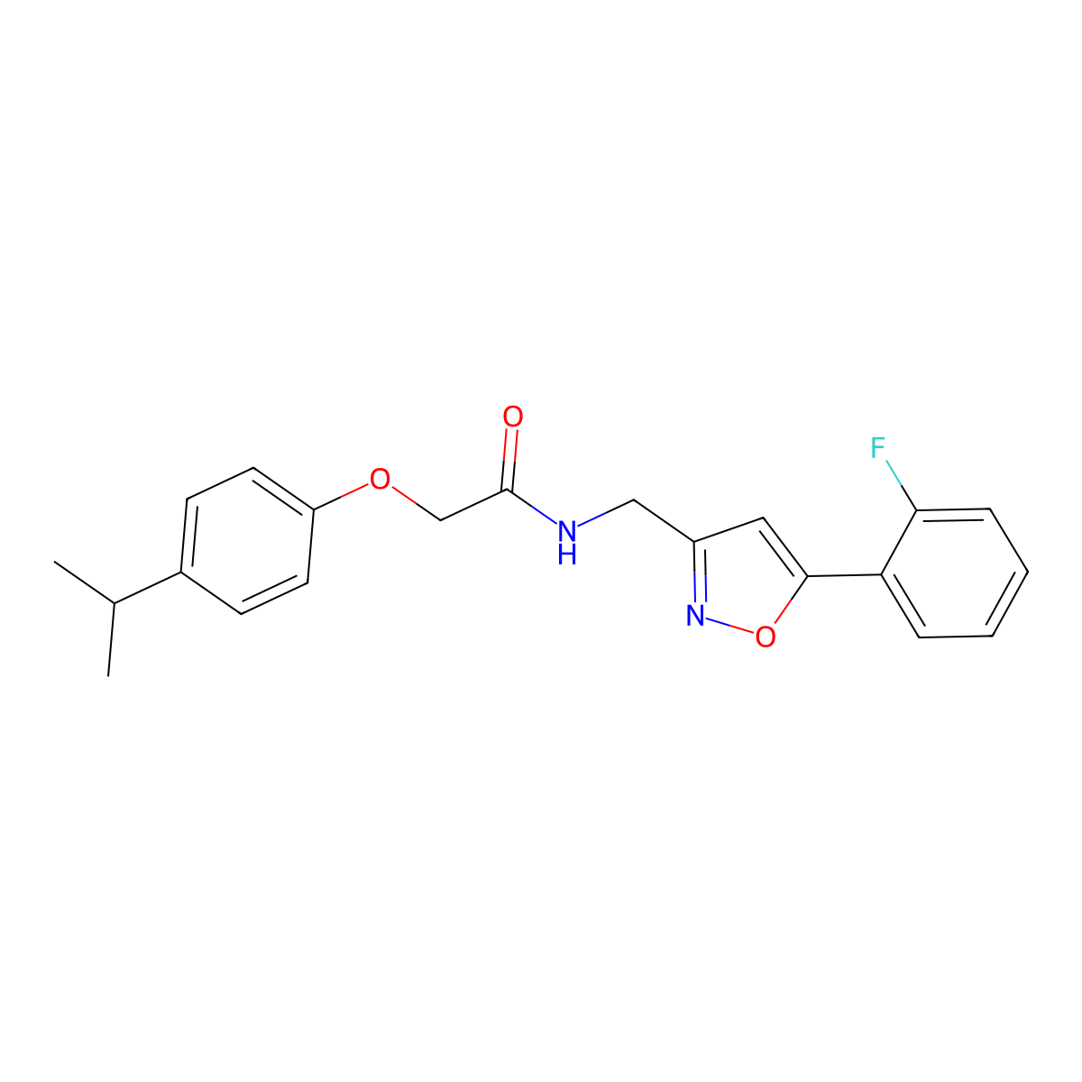 N-{[5-(2-fluorophenyl)-1,2-oxazol-3-yl]methyl}-2-[4-(propan-2-yl)phenoxy]acetamide molecular structure, CAS 1040637-99-7