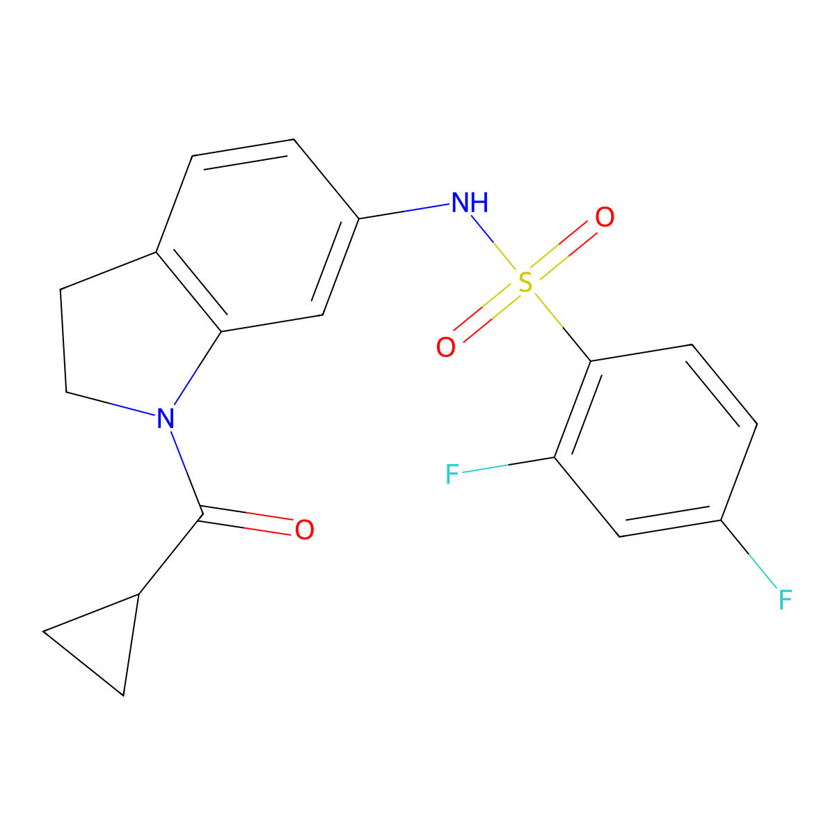 N-(1-(cyclopropanecarbonyl)indolin-6-yl)-2,4-difluorobenzenesulfonamide molecular structure, CAS 1040638-02-5