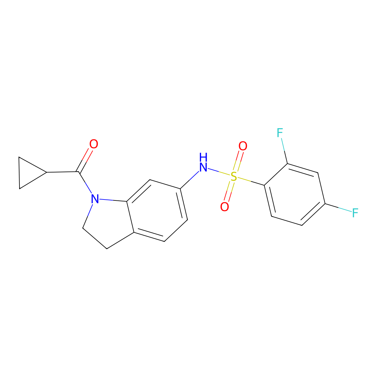 N-(1-(cyclopropanecarbonyl)indolin-6-yl)-2,4-difluorobenzenesulfonamide molecular structure, CAS 1040638-02-5