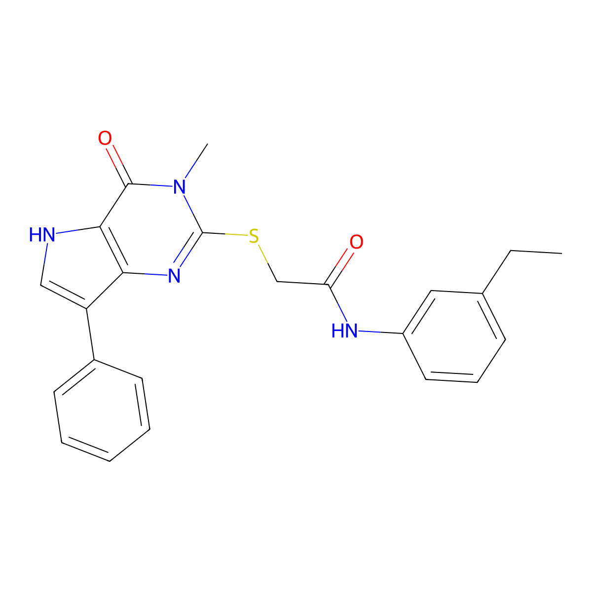 N-(3-ethylphenyl)-2-({3-methyl-4-oxo-7-phenyl-3H,4H,5H-pyrrolo[3,2-d]pyrimidin-2-yl}sulfanyl)acetamide molecular structure, CAS 1040638-03-6