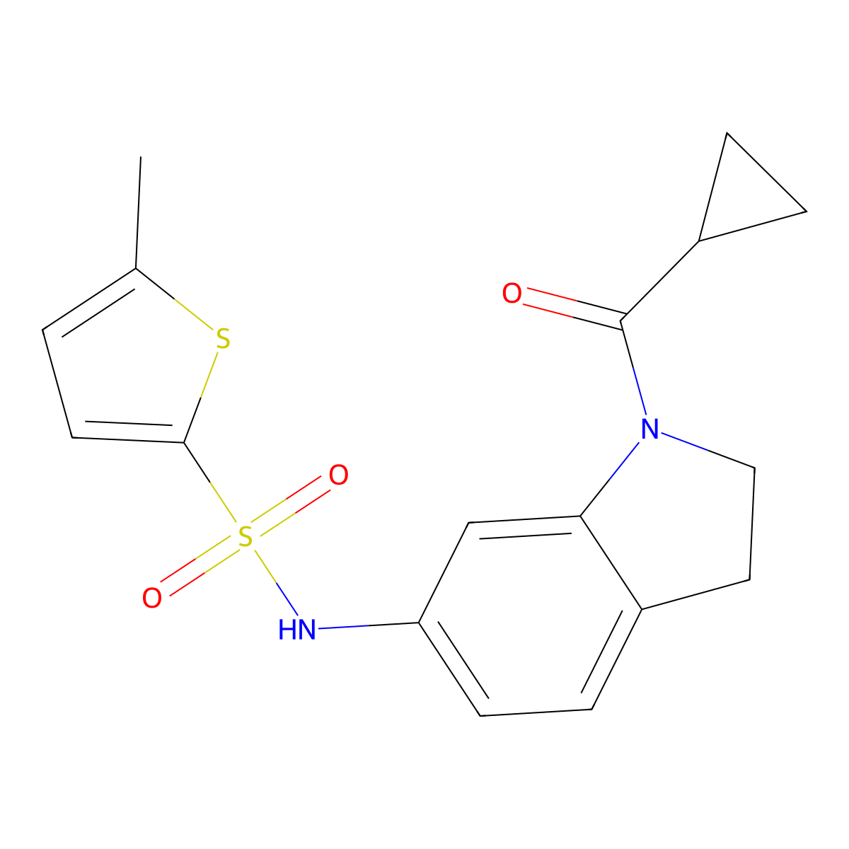 N-(1-cyclopropanecarbonyl-2,3-dihydro-1H-indol-6-yl)-5-methylthiophene-2-sulfonamide molecular structure, CAS 1040638-10-5