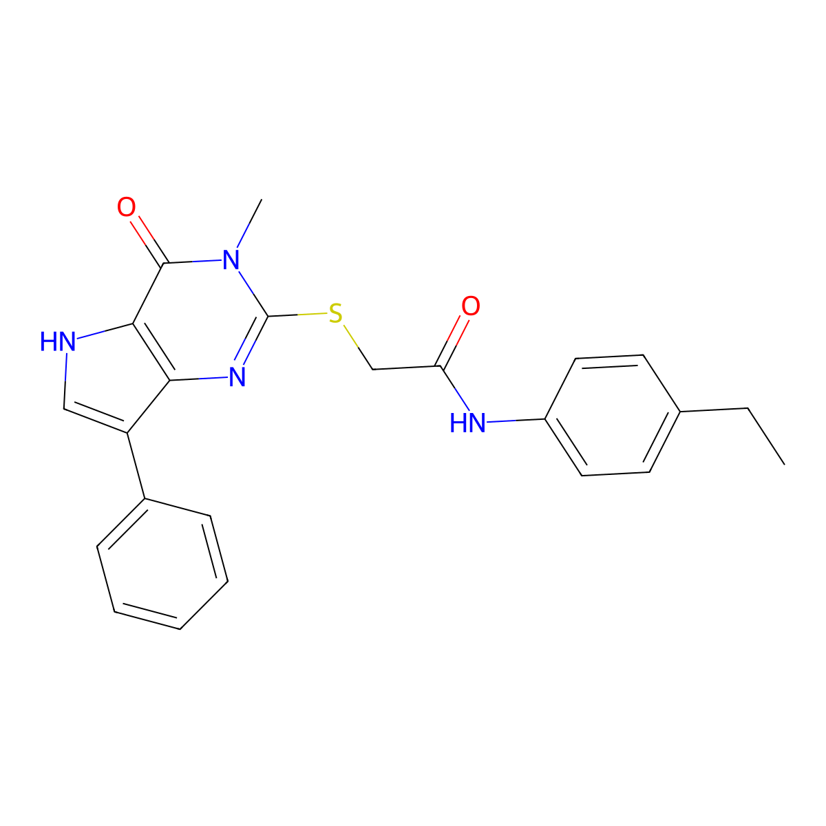 N-(4-ethylphenyl)-2-((3-methyl-4-oxo-7-phenyl-4,5-dihydro-3H-pyrrolo[3,2-d]pyrimidin-2-yl)thio)acetamide molecular structure, CAS 1040638-11-6