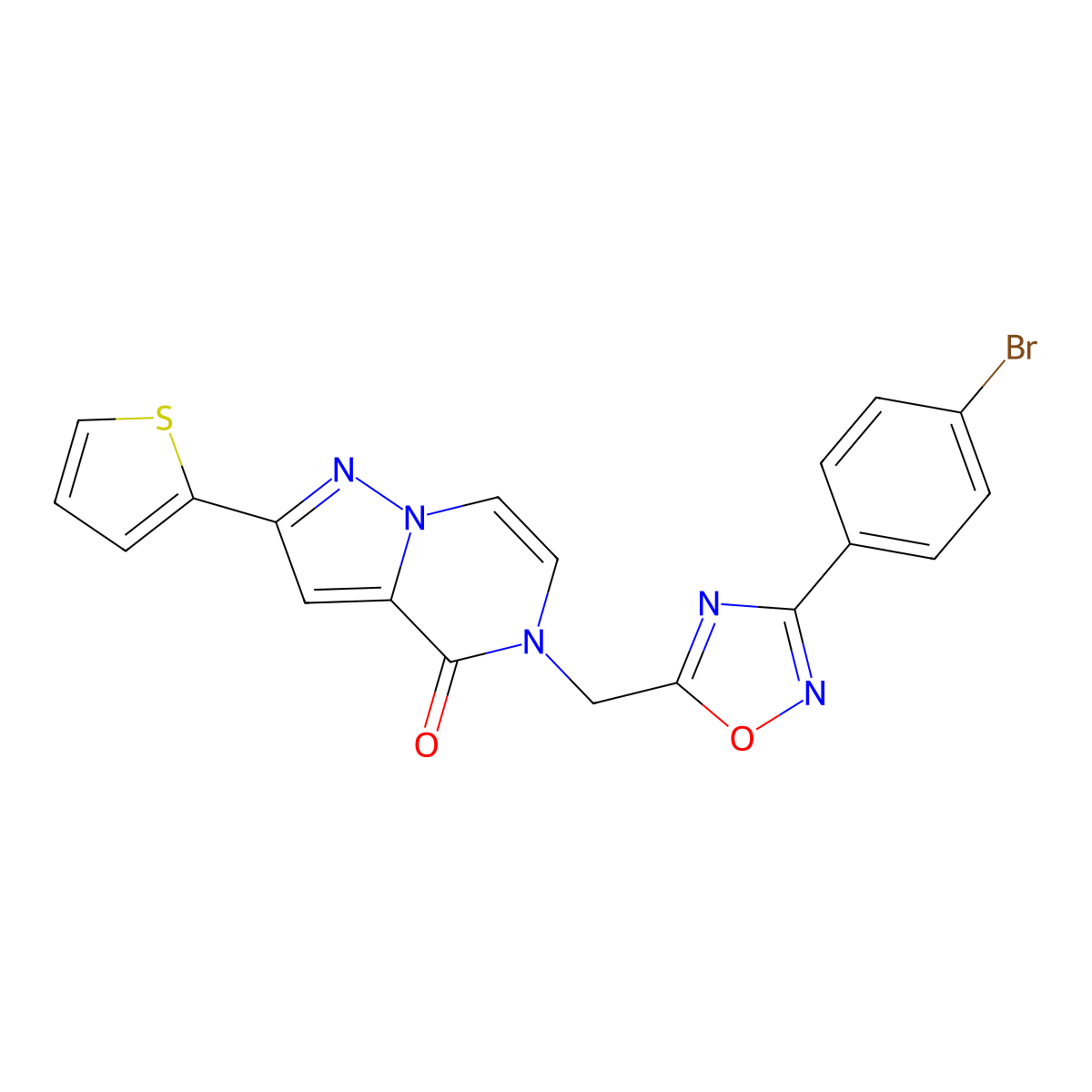 5-{[3-(4-bromophenyl)-1,2,4-oxadiazol-5-yl]methyl}-2-(thiophen-2-yl)-4H,5H-pyrazolo[1,5-a]pyrazin-4-one molecular structure, CAS 1040638-13-8