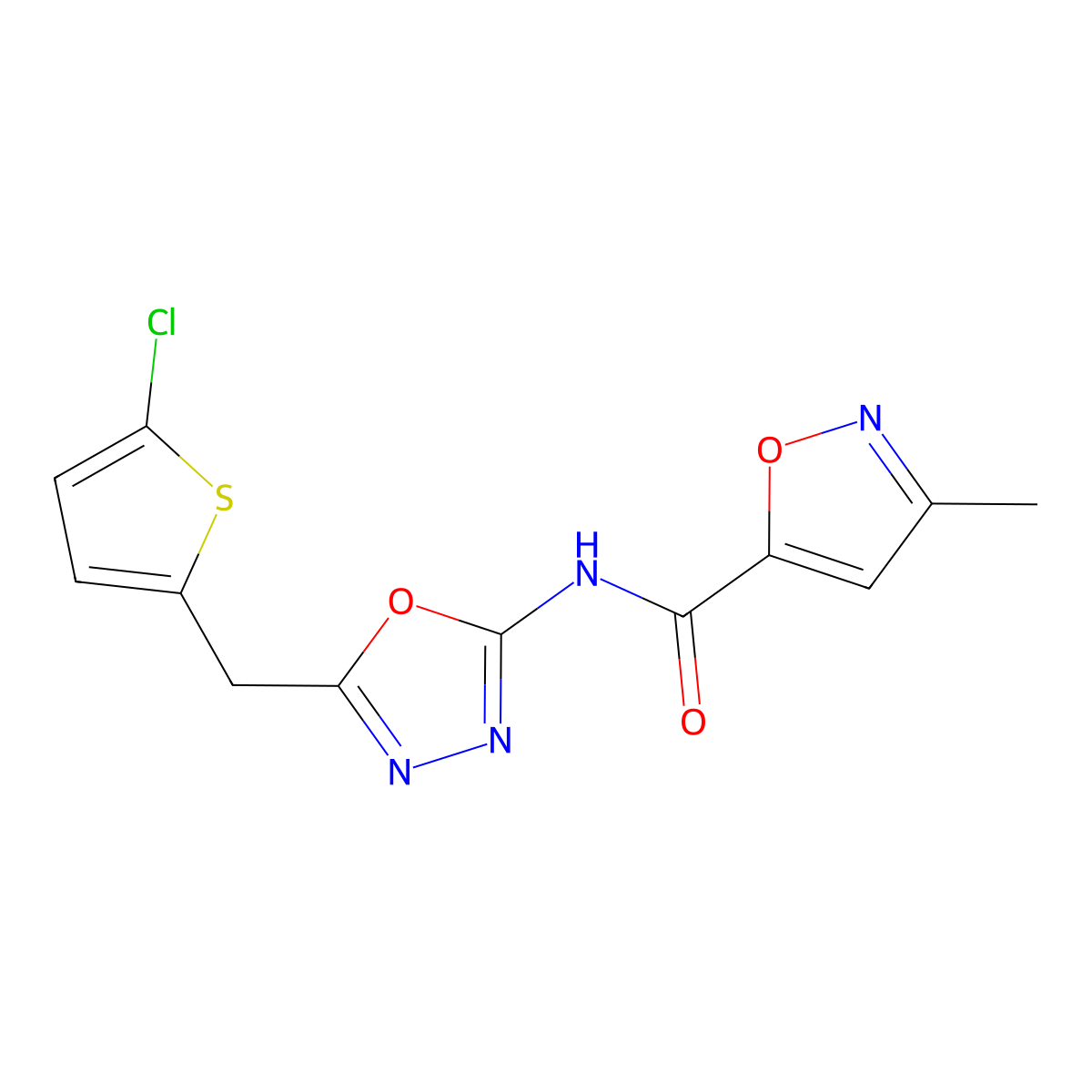 N-(5-((5-chlorothiophen-2-yl)methyl)-1,3,4-oxadiazol-2-yl)-3-methylisoxazole-5-carboxamide molecular structure, CAS 1040638-16-1