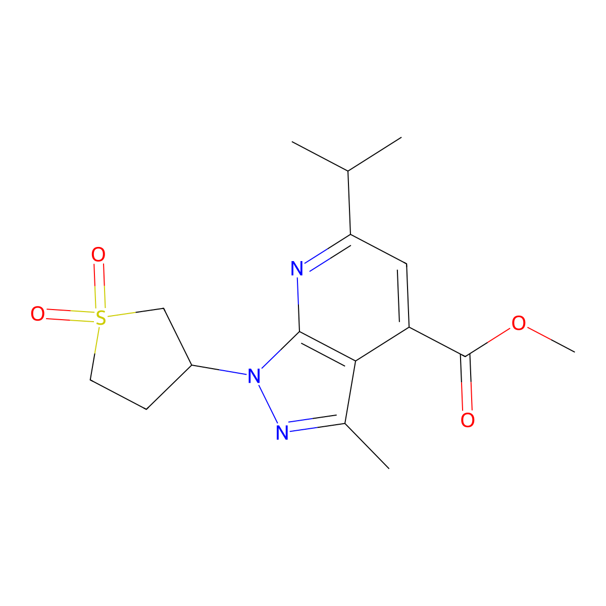 methyl 1-(1,1-dioxidotetrahydrothiophen-3-yl)-6-isopropyl-3-methyl-1H-pyrazolo[3,4-b]pyridine-4-carboxylate molecular structure, CAS 1040638-20-7