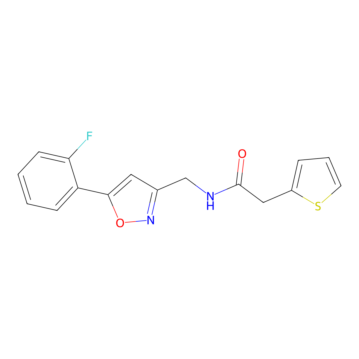 N-{[5-(2-fluorophenyl)-1,2-oxazol-3-yl]methyl}-2-(thiophen-2-yl)acetamide molecular structure, CAS 1040638-22-9