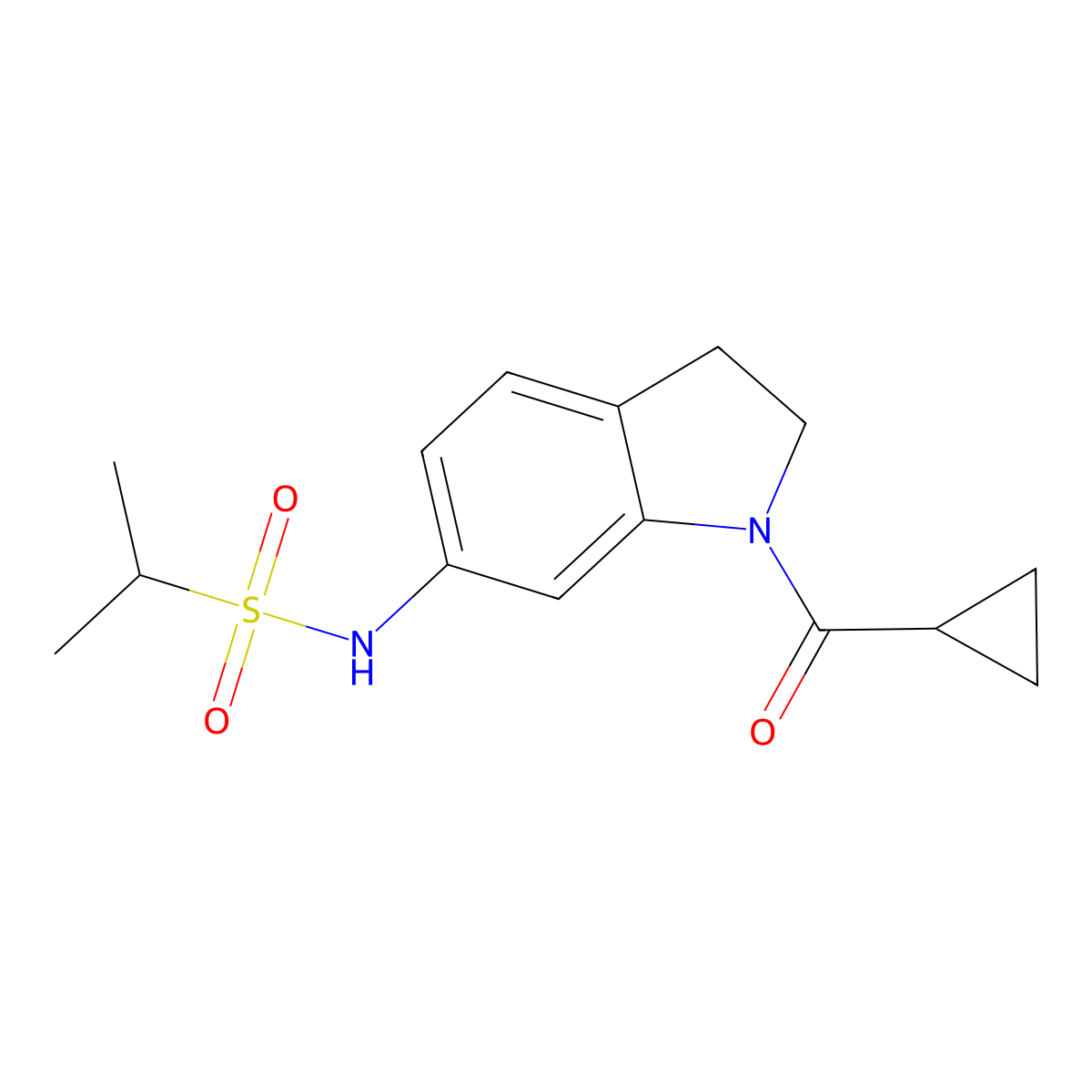 N-(1-(cyclopropanecarbonyl)indolin-6-yl)propane-2-sulfonamide molecular structure, CAS 1040638-26-3