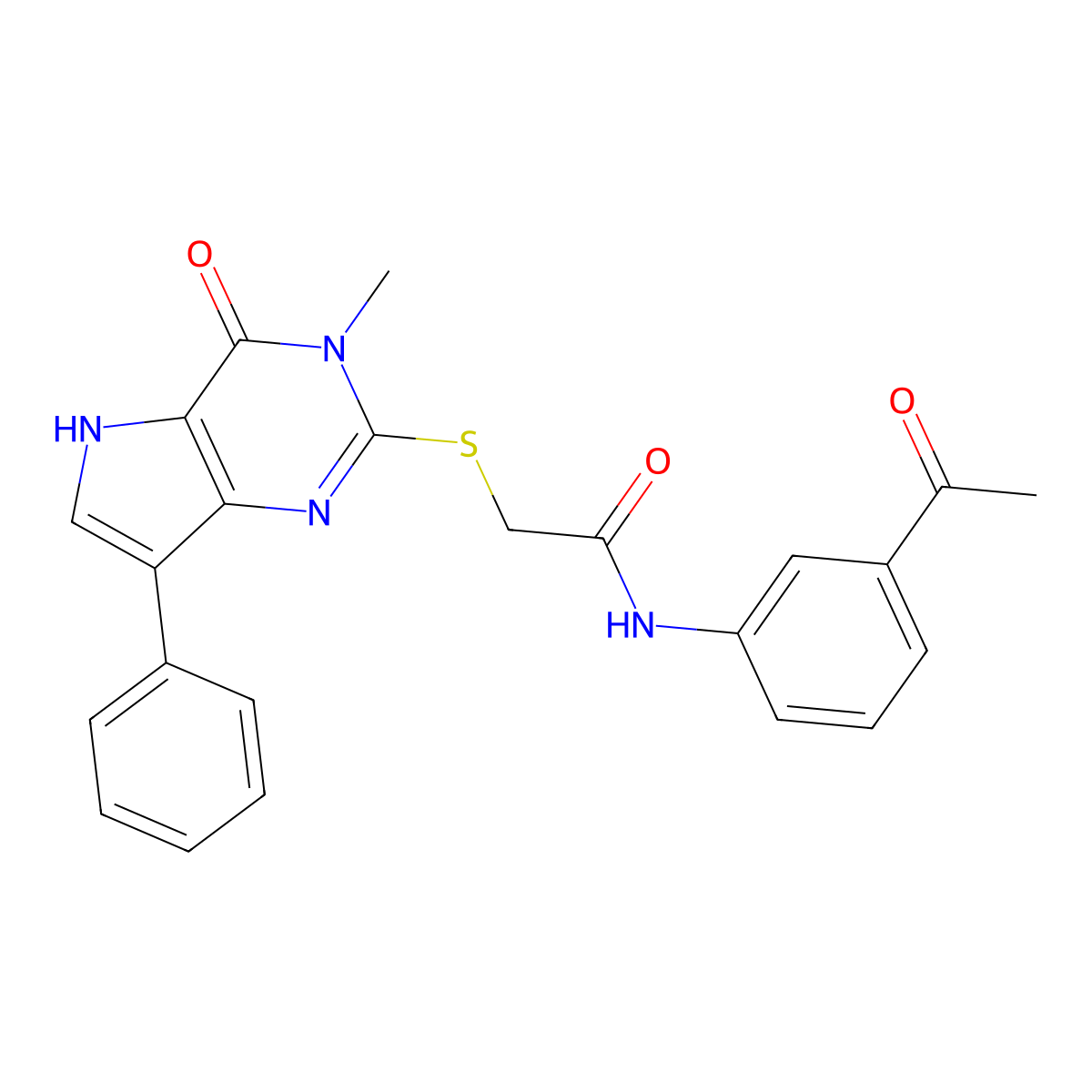 N-(3-acetylphenyl)-2-({3-methyl-4-oxo-7-phenyl-3H,4H,5H-pyrrolo[3,2-d]pyrimidin-2-yl}sulfanyl)acetamide molecular structure, CAS 1040638-32-1