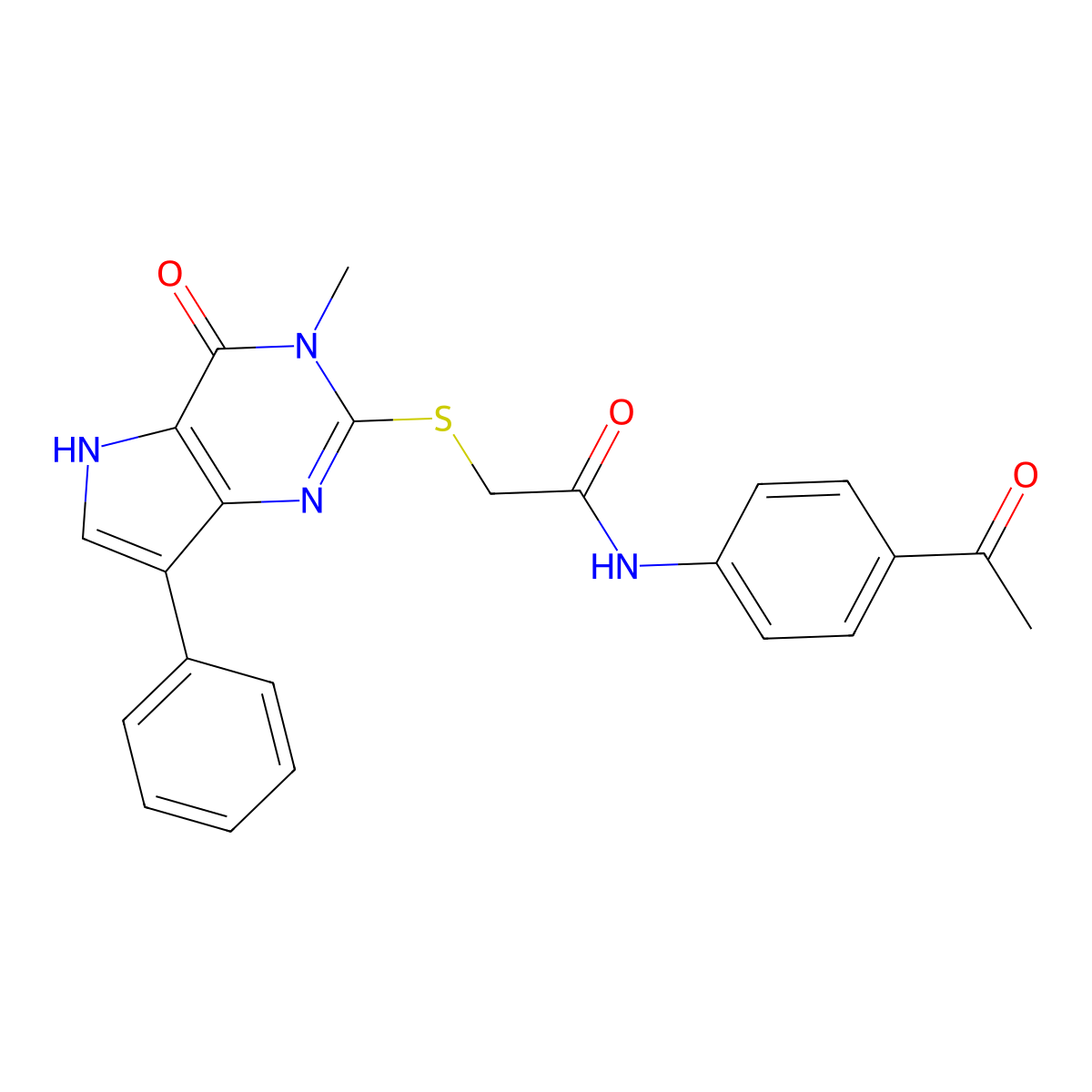 N-(4-acetylphenyl)-2-((3-methyl-4-oxo-7-phenyl-4,5-dihydro-3H-pyrrolo[3,2-d]pyrimidin-2-yl)thio)acetamide molecular structure, CAS 1040638-39-8