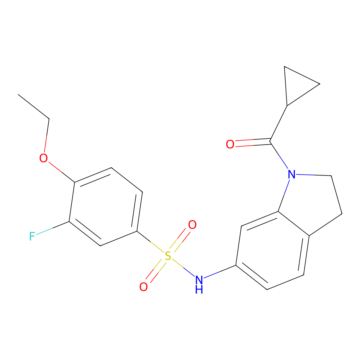 N-(1-cyclopropanecarbonyl-2,3-dihydro-1H-indol-6-yl)-4-ethoxy-3-fluorobenzene-1-sulfonamide molecular structure, CAS 1040638-40-1