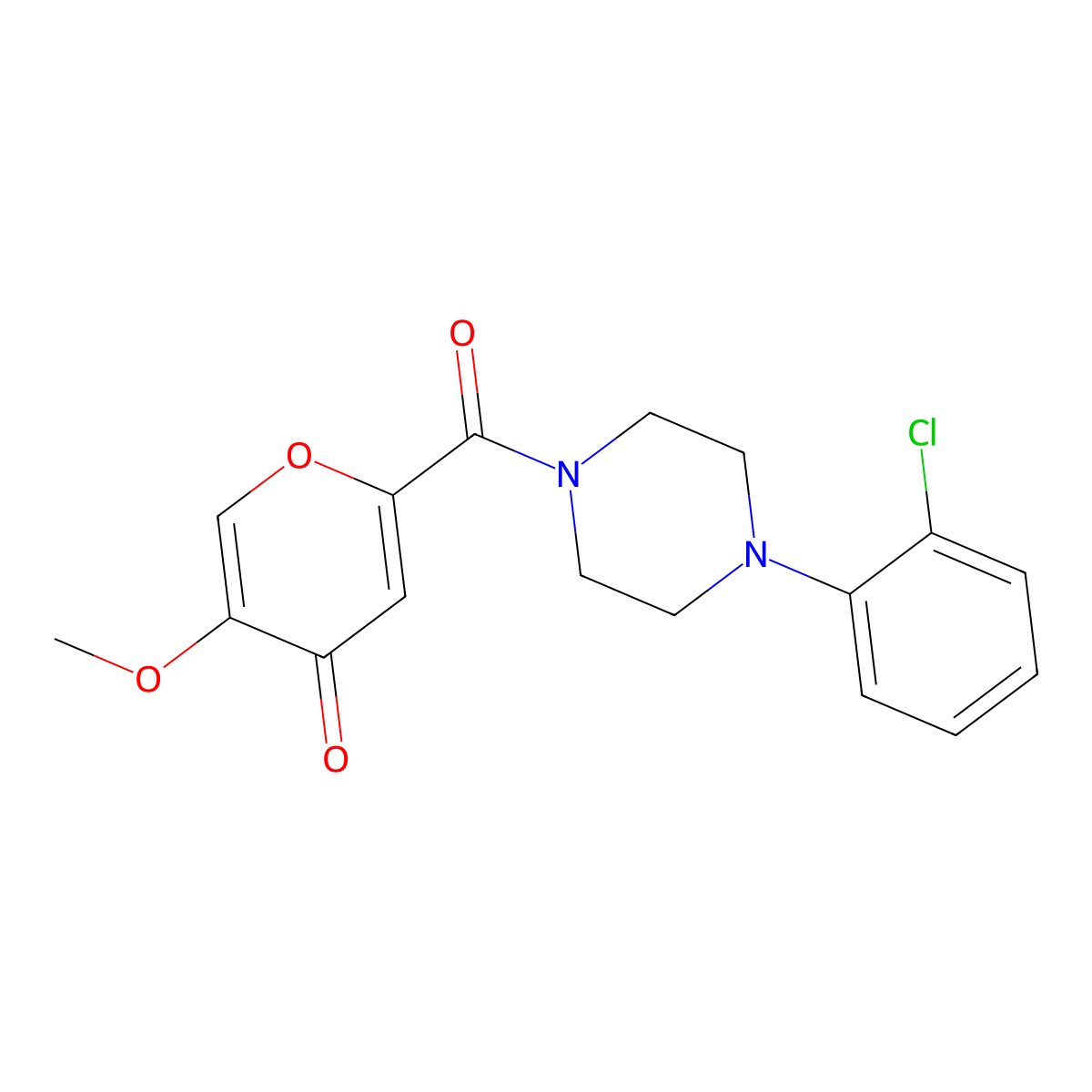 2-[4-(2-chlorophenyl)piperazine-1-carbonyl]-5-methoxy-4H-pyran-4-one molecular structure, CAS 1040638-41-2
