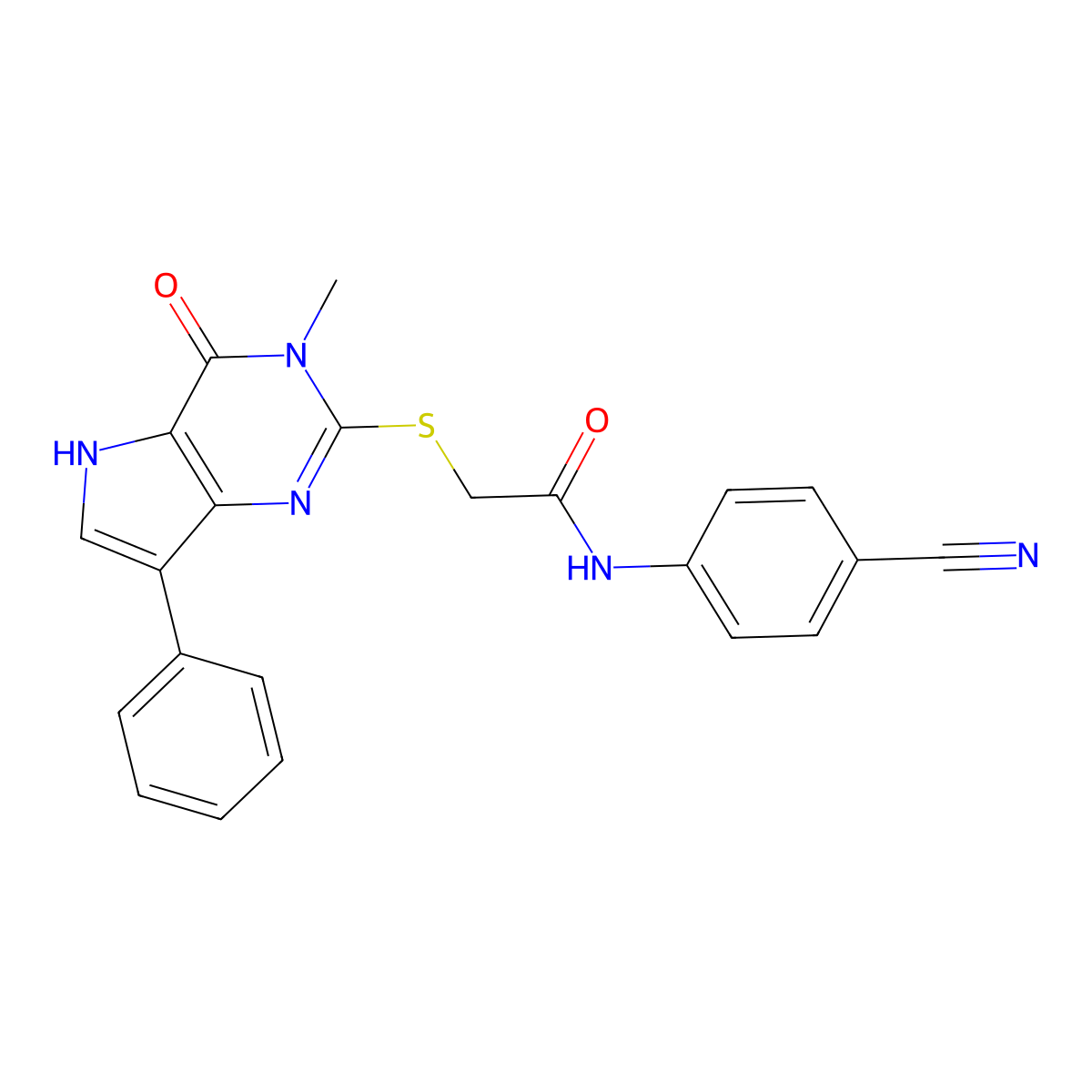 N-(4-cyanophenyl)-2-({3-methyl-4-oxo-7-phenyl-3H,4H,5H-pyrrolo[3,2-d]pyrimidin-2-yl}sulfanyl)acetamide molecular structure, CAS 1040638-46-7