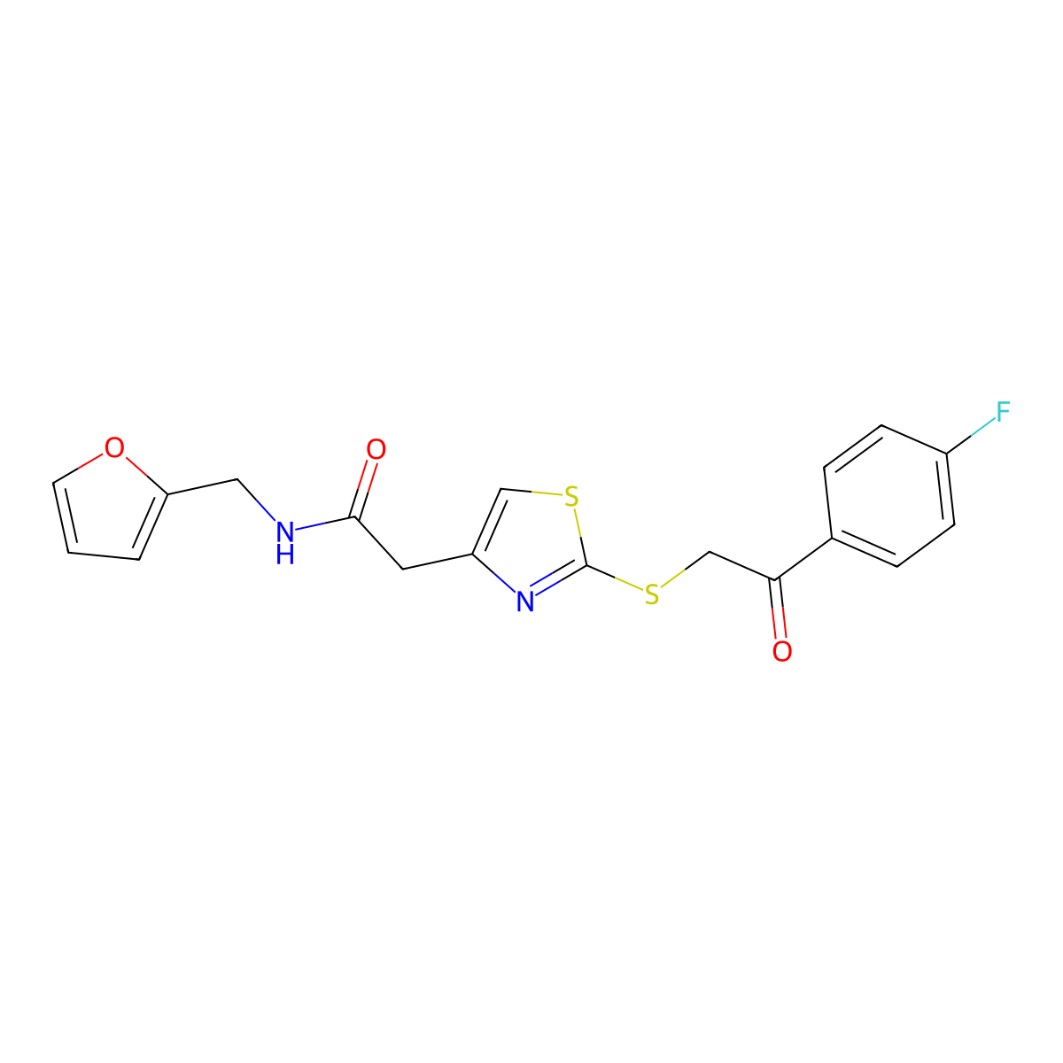 2-(2-{[2-(4-fluorophenyl)-2-oxoethyl]sulfanyl}-1,3-thiazol-4-yl)-N-[(furan-2-yl)methyl]acetamide molecular structure, CAS 1040638-51-4