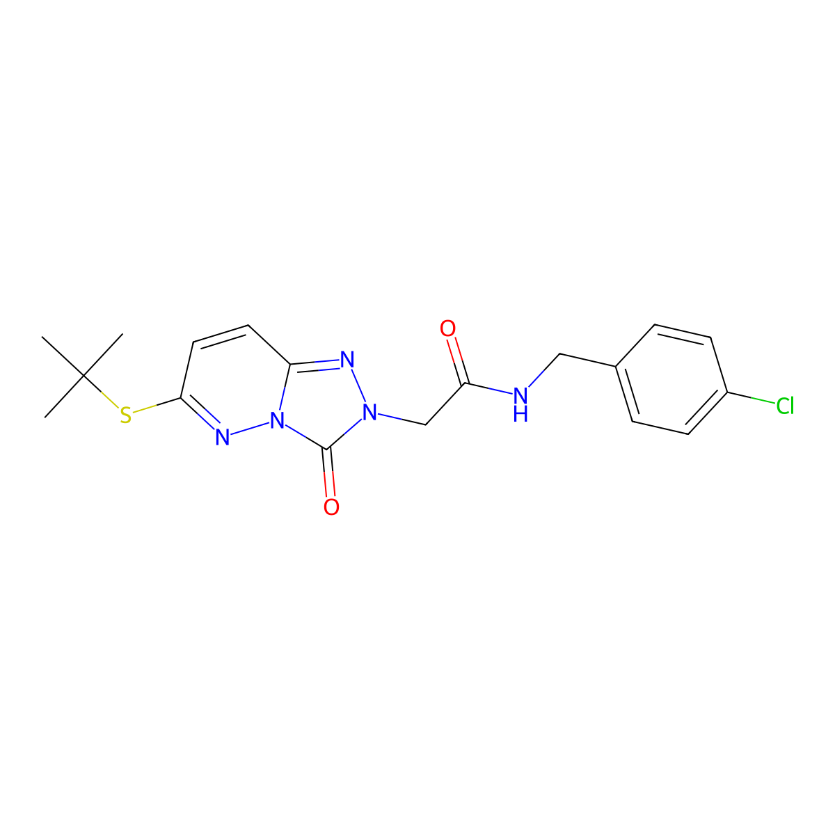 2-[6-(tert-butylsulfanyl)-3-oxo-2H,3H-[1,2,4]triazolo[4,3-b]pyridazin-2-yl]-N-[(4-chlorophenyl)methyl]acetamide molecular structure, CAS 1040638-52-5