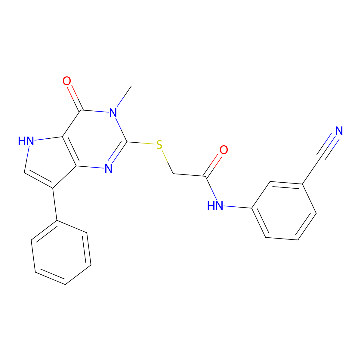 N-(3-cyanophenyl)-2-({3-methyl-4-oxo-7-phenyl-3H,4H,5H-pyrrolo[3,2-d]pyrimidin-2-yl}sulfanyl)acetamide molecular structure, CAS 1040638-54-7