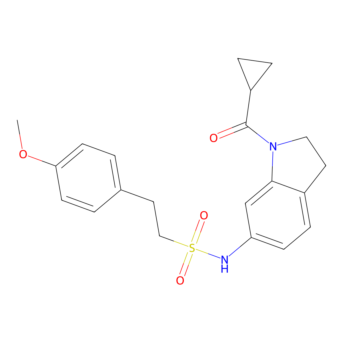 N-(1-(cyclopropanecarbonyl)indolin-6-yl)-2-(4-methoxyphenyl)ethanesulfonamide molecular structure, CAS 1040638-55-8