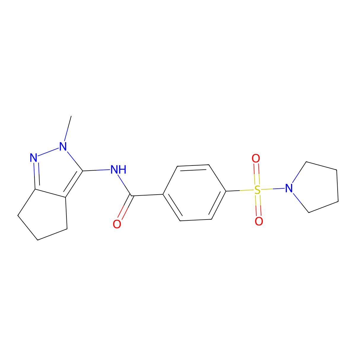 N-{2-methyl-2H,4H,5H,6H-cyclopenta[c]pyrazol-3-yl}-4-(pyrrolidine-1-sulfonyl)benzamide molecular structure, CAS 1040638-57-0
