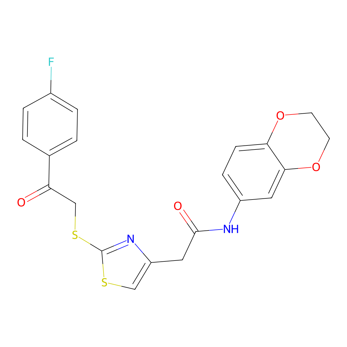 N-(2,3-dihydro-1,4-benzodioxin-6-yl)-2-(2-{[2-(4-fluorophenyl)-2-oxoethyl]sulfanyl}-1,3-thiazol-4-yl)acetamide molecular structure, CAS 1040638-59-2