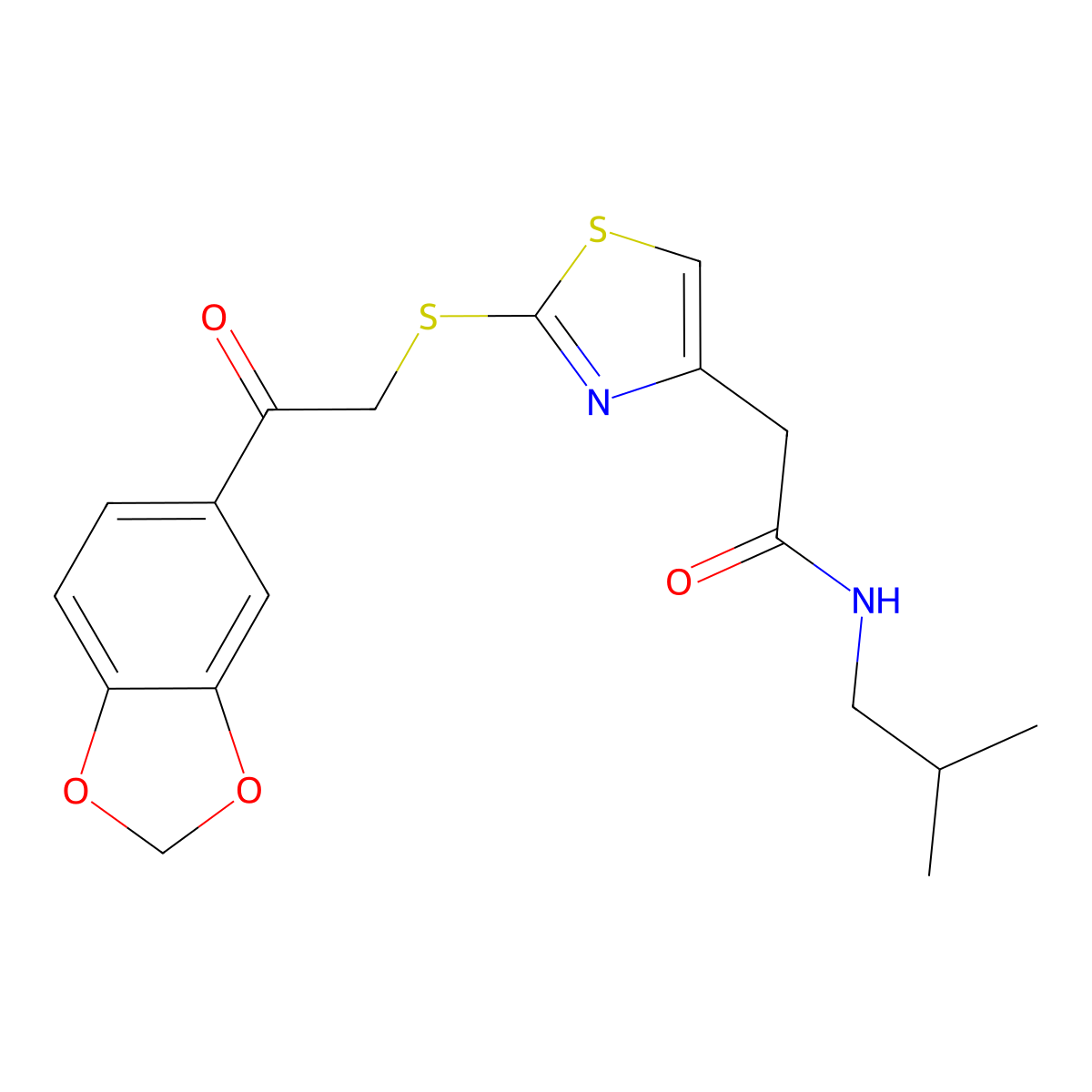 2-(2-((2-(benzo[d][1,3]dioxol-5-yl)-2-oxoethyl)thio)thiazol-4-yl)-N-isobutylacetamide molecular structure, CAS 1040638-67-2