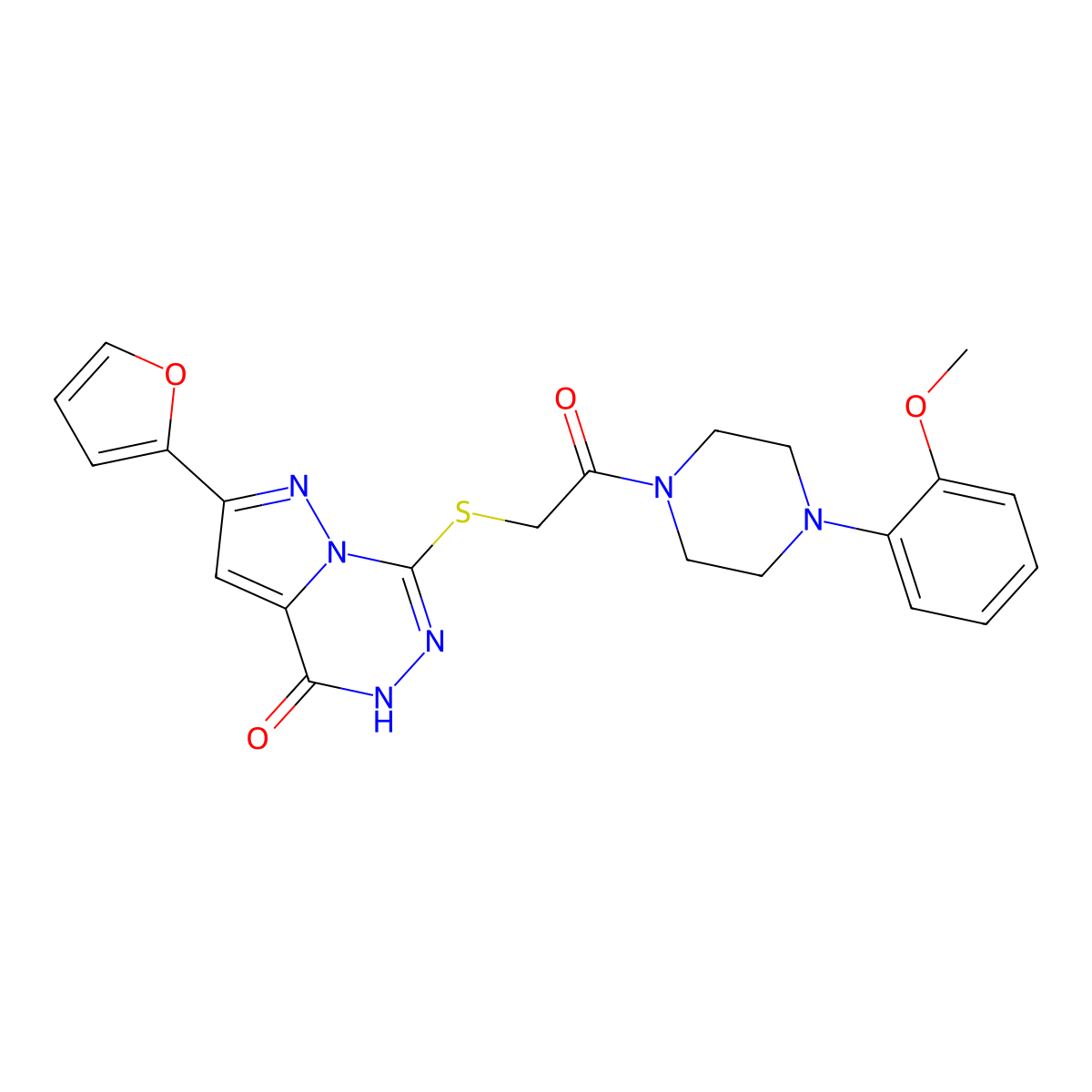 2-(furan-2-yl)-7-({2-[4-(2-methoxyphenyl)piperazin-1-yl]-2-oxoethyl}sulfanyl)-4H,5H-pyrazolo[1,5-d][1,2,4]triazin-4-one molecular structure, CAS 1040638-69-4