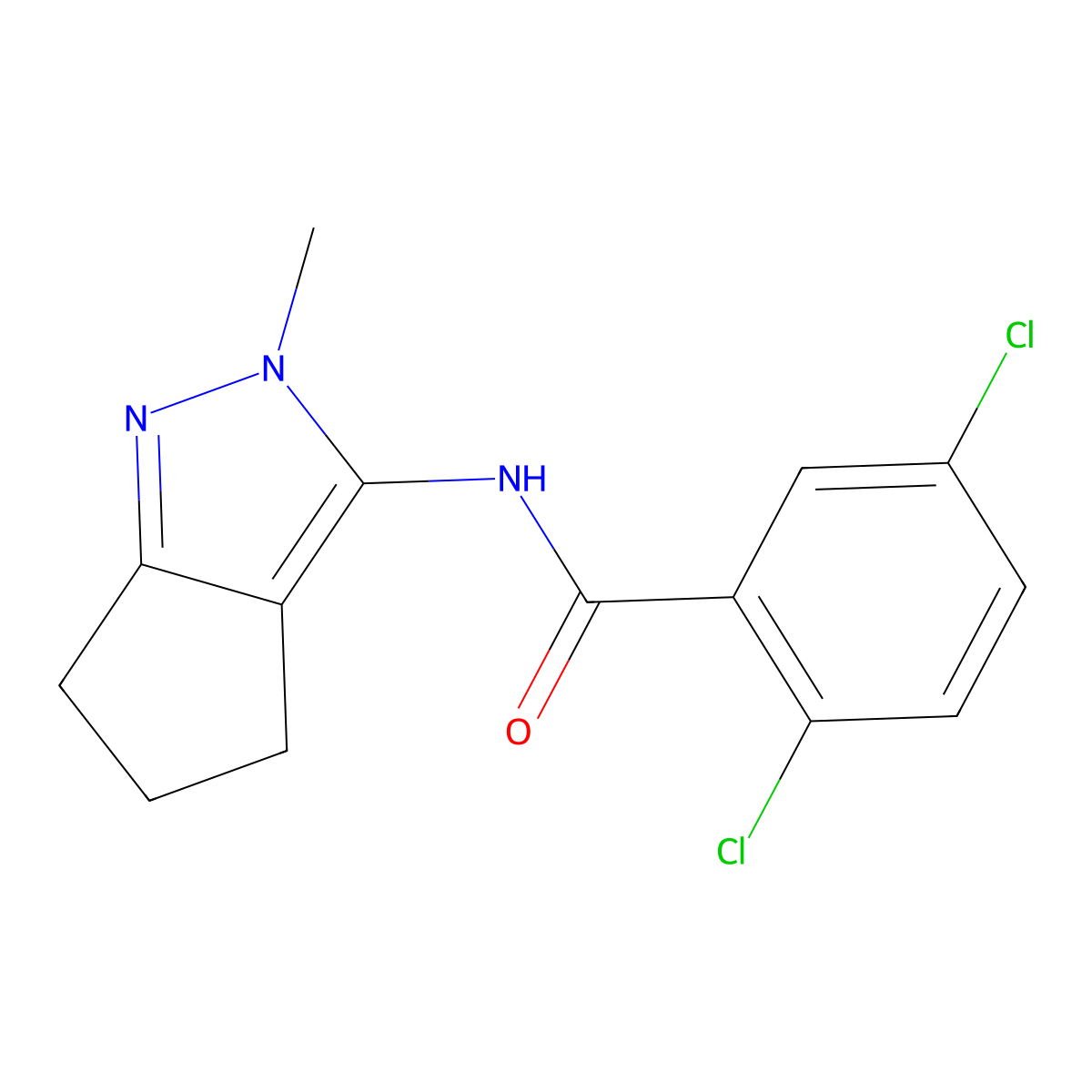 2,5-dichloro-N-{2-methyl-2H,4H,5H,6H-cyclopenta[c]pyrazol-3-yl}benzamide molecular structure, CAS 1040638-73-0