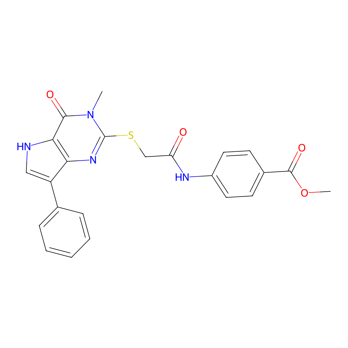 methyl 4-(2-((3-methyl-4-oxo-7-phenyl-4,5-dihydro-3H-pyrrolo[3,2-d]pyrimidin-2-yl)thio)acetamido)benzoate molecular structure, CAS 1040638-78-5