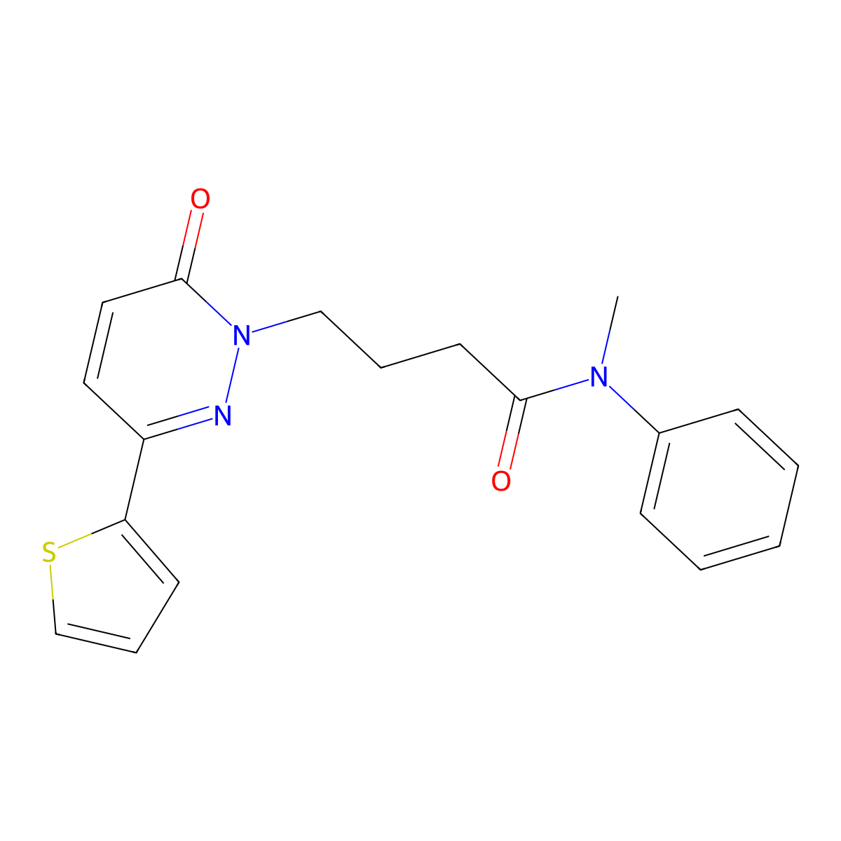N-methyl-4-[6-oxo-3-(thiophen-2-yl)-1,6-dihydropyridazin-1-yl]-N-phenylbutanamide molecular structure, CAS 1040638-79-6