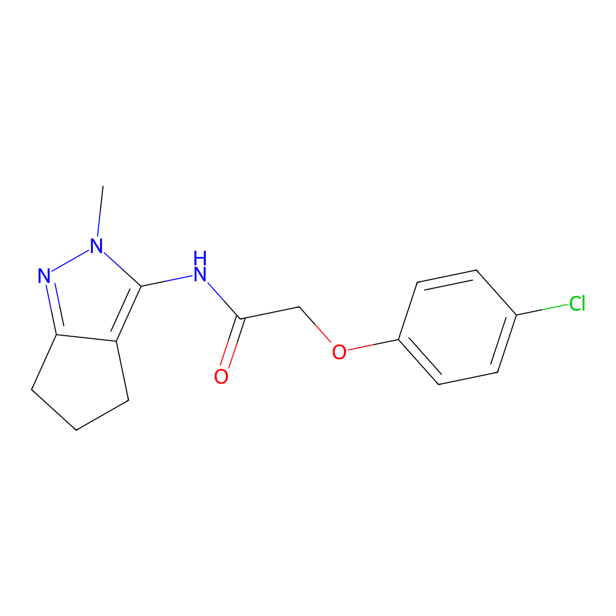 2-(4-chlorophenoxy)-N-{2-methyl-2H,4H,5H,6H-cyclopenta[c]pyrazol-3-yl}acetamide molecular structure, CAS 1040638-81-0