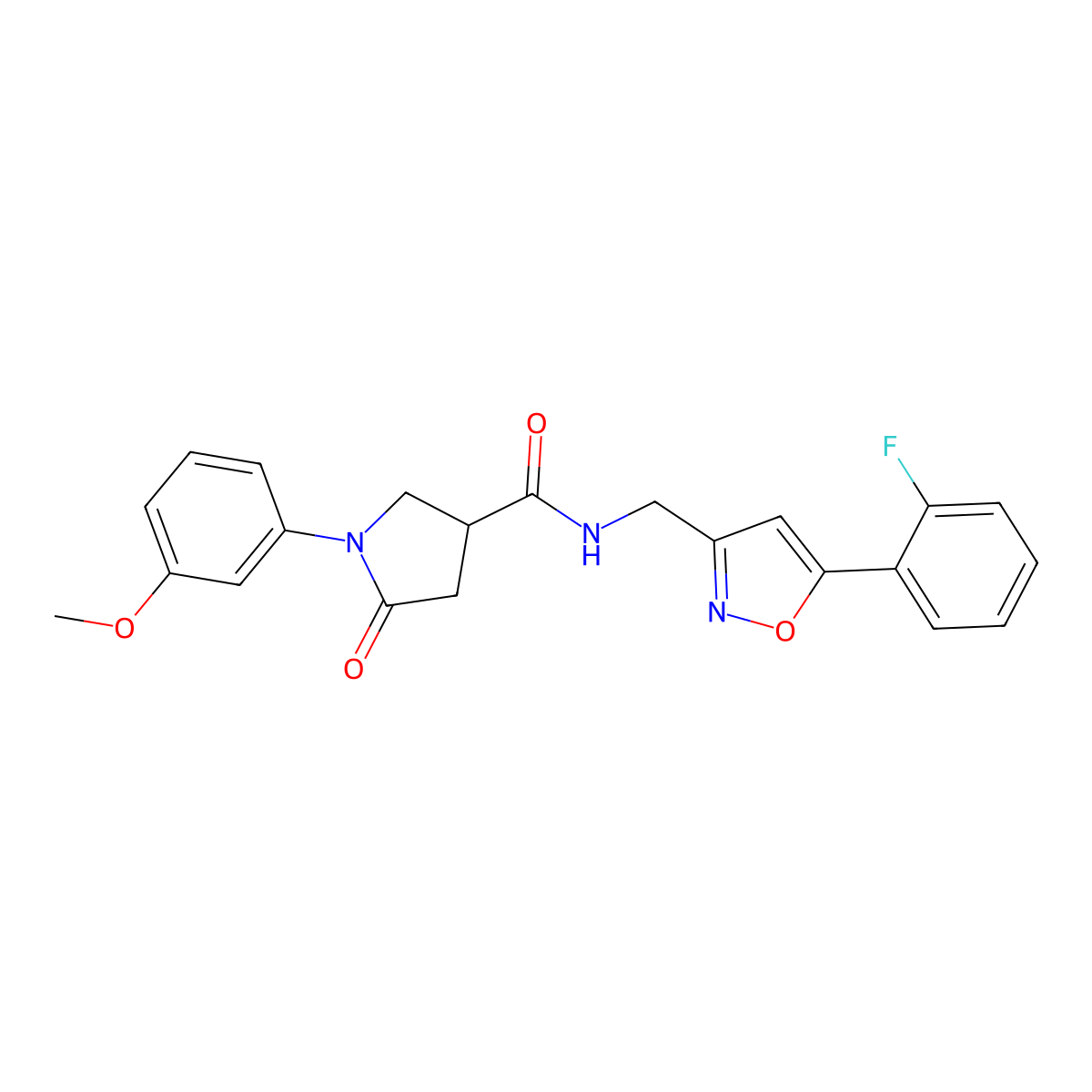 N-((5-(2-fluorophenyl)isoxazol-3-yl)methyl)-1-(3-methoxyphenyl)-5-oxopyrrolidine-3-carboxamide molecular structure, CAS 1040638-82-1