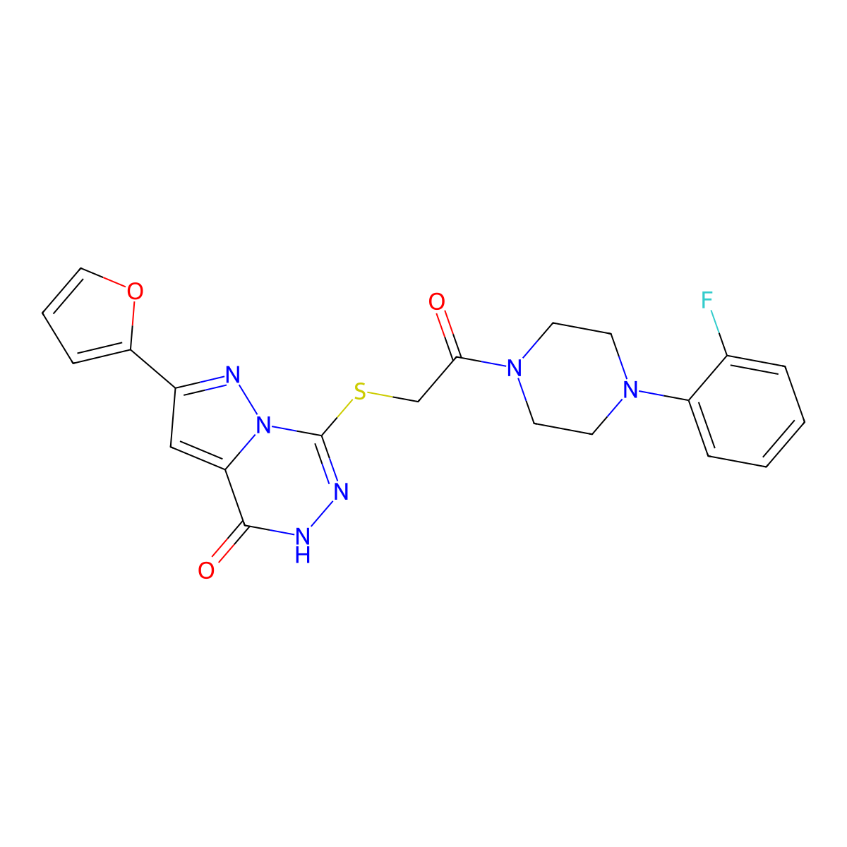 7-({2-[4-(2-fluorophenyl)piperazin-1-yl]-2-oxoethyl}thio)-2-(2-furyl)pyrazolo[1,5-d][1,2,4]triazin-4(5H)-one molecular structure, CAS 1040638-85-4