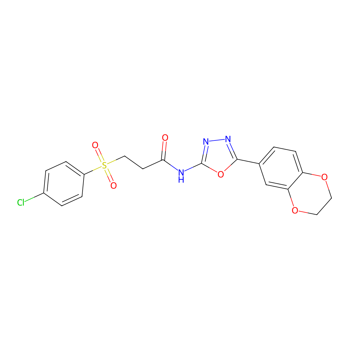 3-(4-chlorobenzenesulfonyl)-N-[5-(2,3-dihydro-1,4-benzodioxin-6-yl)-1,3,4-oxadiazol-2-yl]propanamide molecular structure, CAS 1040638-87-6