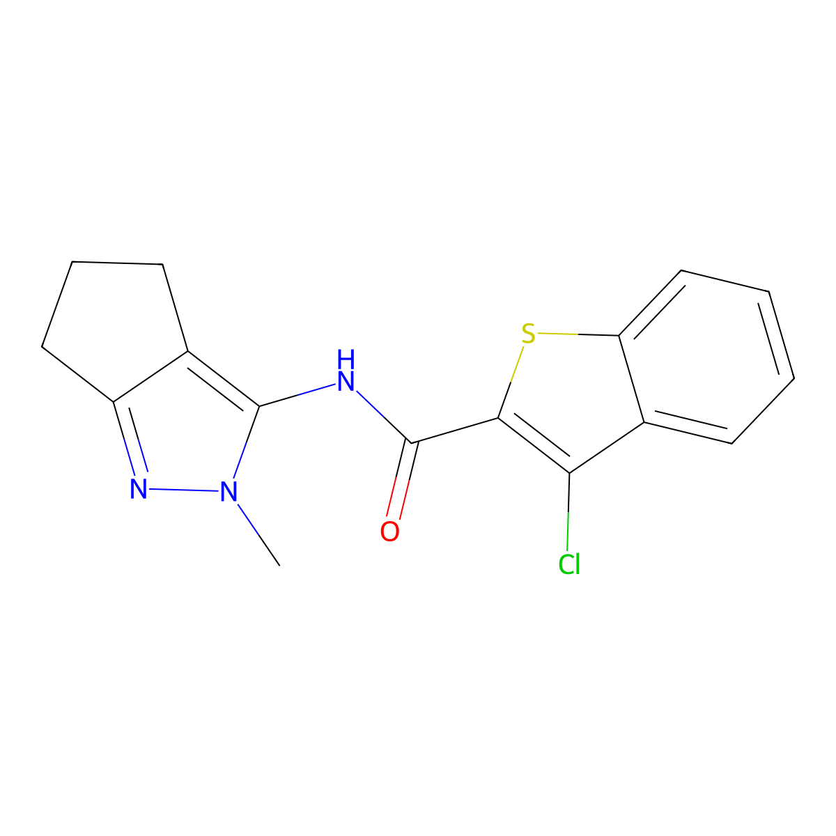3-chloro-N-{2-methyl-2H,4H,5H,6H-cyclopenta[c]pyrazol-3-yl}-1-benzothiophene-2-carboxamide molecular structure, CAS 1040638-89-8