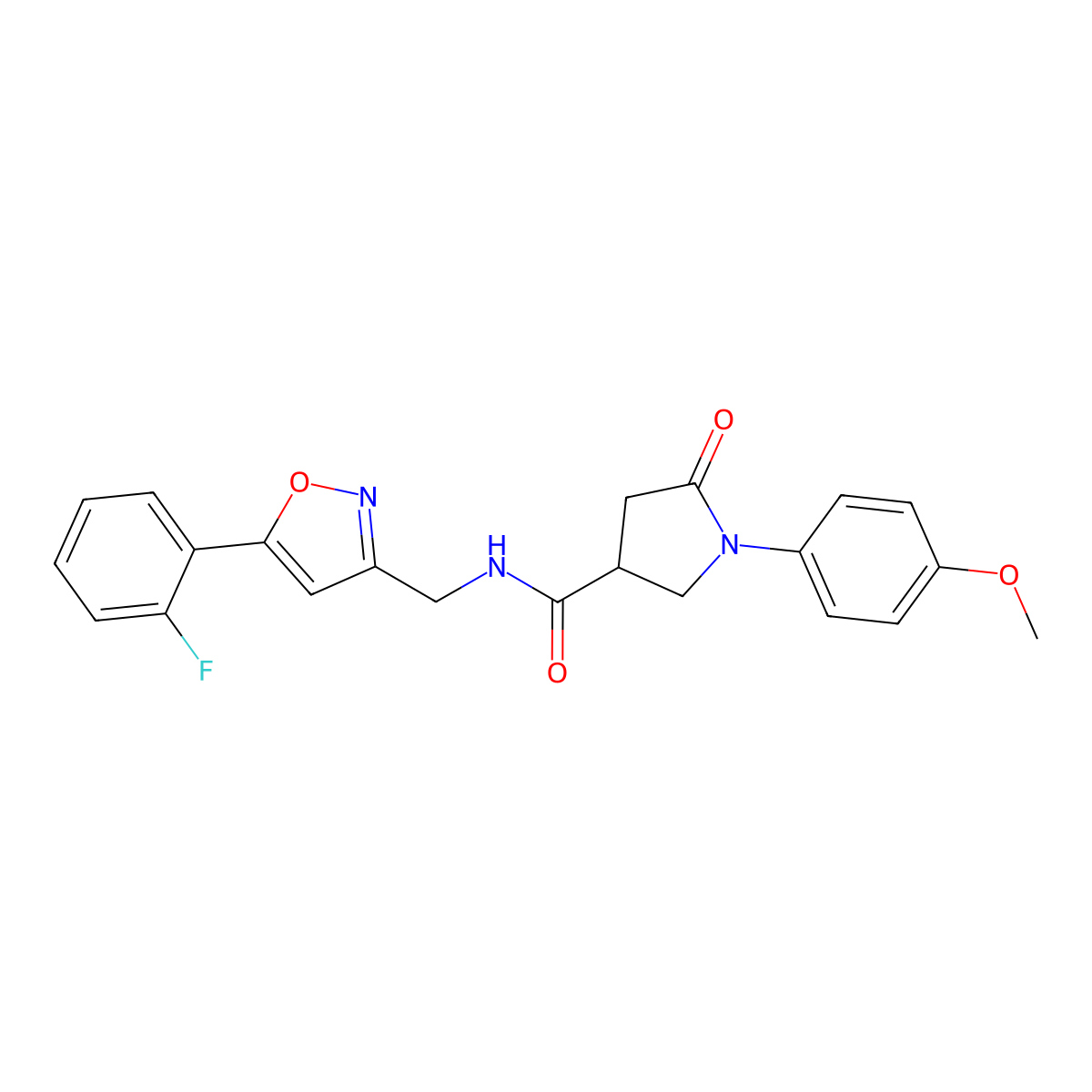 N-((5-(2-fluorophenyl)isoxazol-3-yl)methyl)-1-(4-methoxyphenyl)-5-oxopyrrolidine-3-carboxamide molecular structure, CAS 1040638-90-1