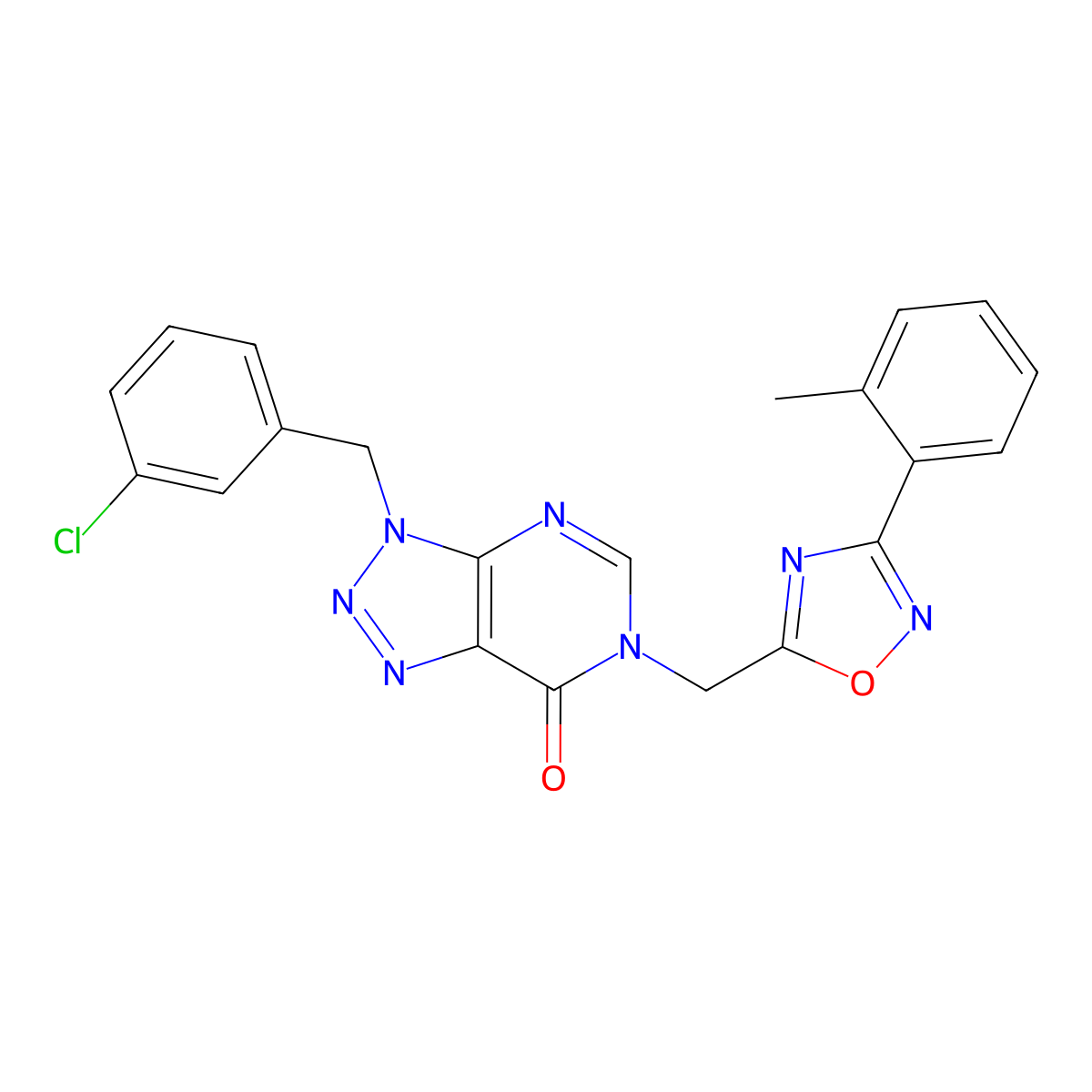 3-[(3-chlorophenyl)methyl]-6-{[3-(2-methylphenyl)-1,2,4-oxadiazol-5-yl]methyl}-3H,6H,7H-[1,2,3]triazolo[4,5-d]pyrimidin-7-one molecular structure, CAS 1040638-92-3