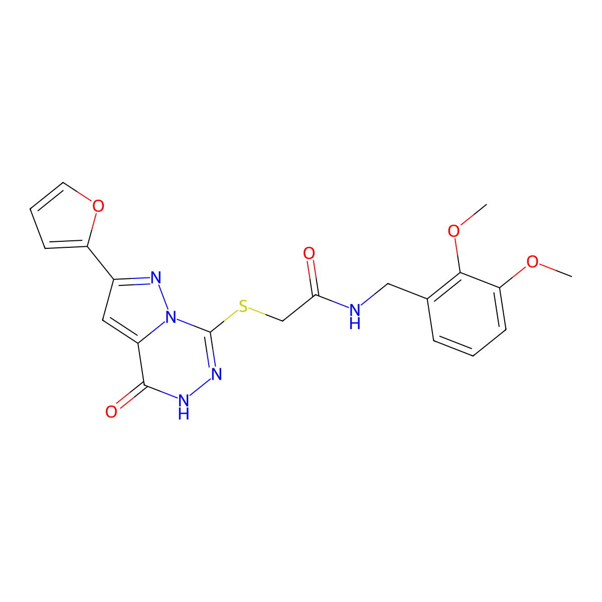 N-[(2,3-dimethoxyphenyl)methyl]-2-{[2-(furan-2-yl)-4-oxo-4H,5H-pyrazolo[1,5-d][1,2,4]triazin-7-yl]sulfanyl}acetamide molecular structure, CAS 1040638-93-4