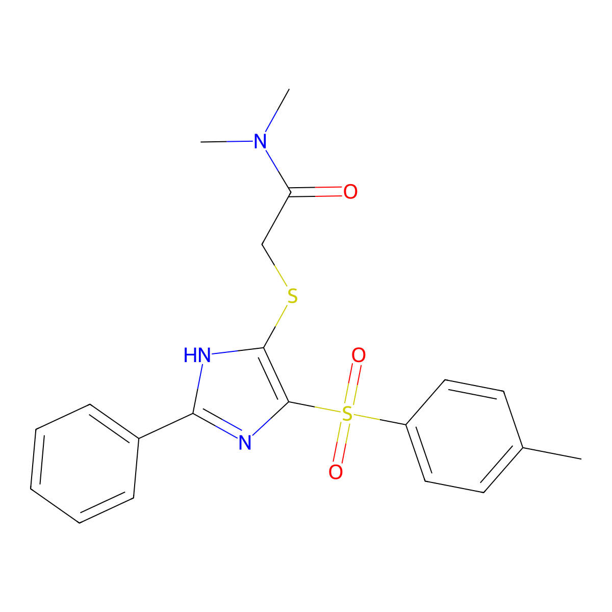 N,N-dimethyl-2-((2-phenyl-4-tosyl-1H-imidazol-5-yl)thio)acetamide molecular structure, CAS 1040638-95-6