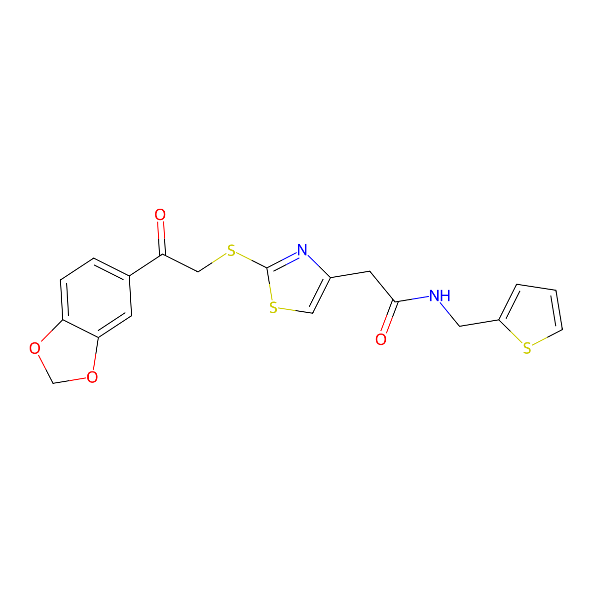 2-(2-((2-(benzo[d][1,3]dioxol-5-yl)-2-oxoethyl)thio)thiazol-4-yl)-N-(thiophen-2-ylmethyl)acetamide molecular structure, CAS 1040638-99-0