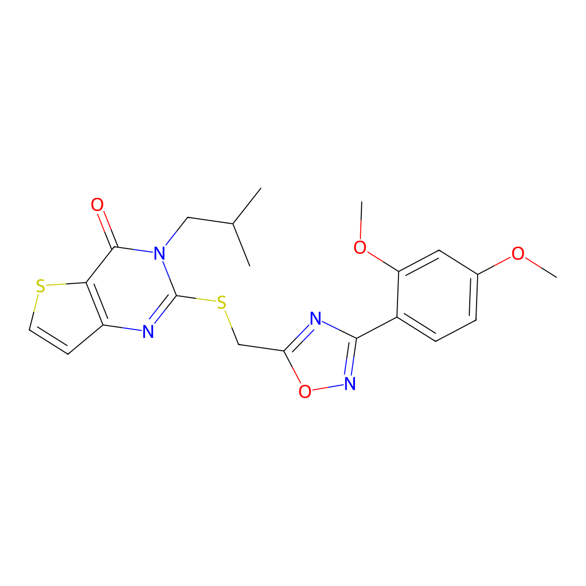 2-({[3-(2,4-dimethoxyphenyl)-1,2,4-oxadiazol-5-yl]methyl}sulfanyl)-3-(2-methylpropyl)-3H,4H-thieno[3,2-d]pyrimidin-4-one molecular structure, CAS 1040639-01-7