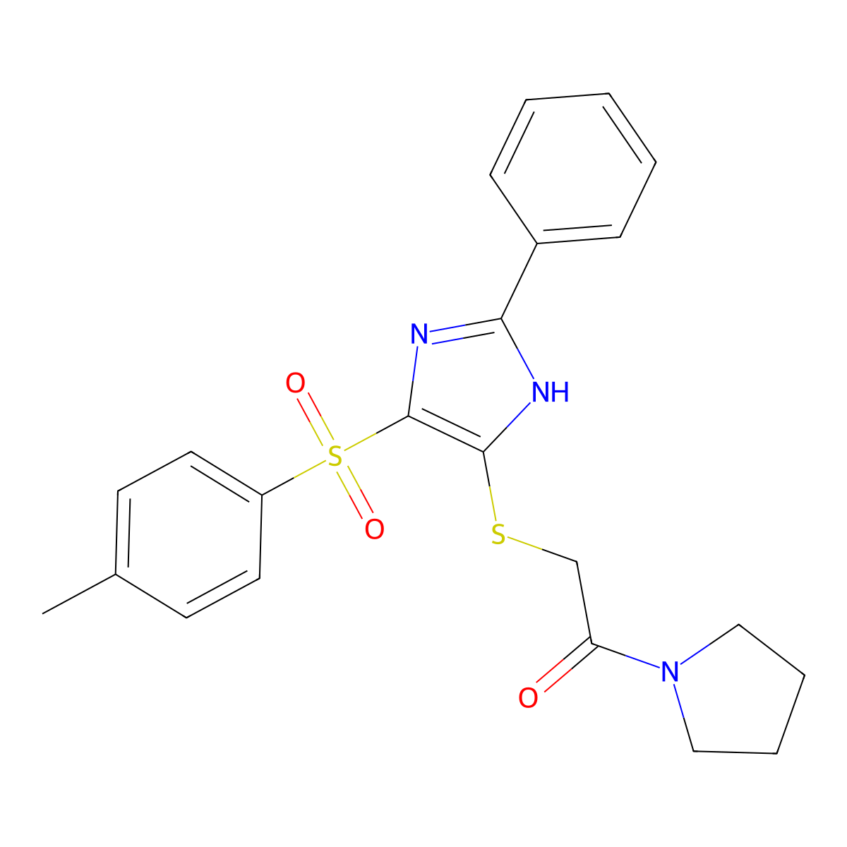 2-((2-phenyl-4-tosyl-1H-imidazol-5-yl)thio)-1-(pyrrolidin-1-yl)ethanone molecular structure, CAS 1040639-03-9