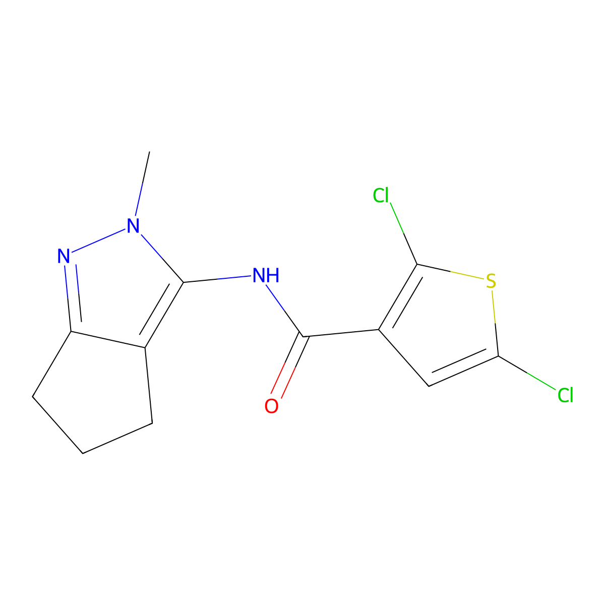 2,5-dichloro-N-{2-methyl-2H,4H,5H,6H-cyclopenta[c]pyrazol-3-yl}thiophene-3-carboxamide molecular structure, CAS 1040639-05-1