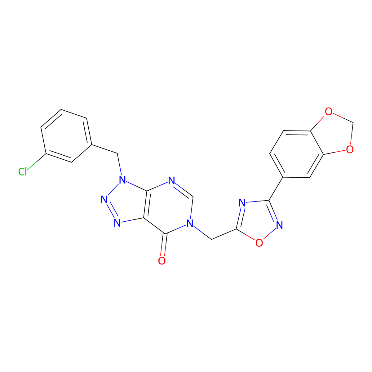 6-{[3-(2H-1,3-benzodioxol-5-yl)-1,2,4-oxadiazol-5-yl]methyl}-3-[(3-chlorophenyl)methyl]-3H,6H,7H-[1,2,3]triazolo[4,5-d]pyrimidin-7-one molecular structure, CAS 1040639-08-4