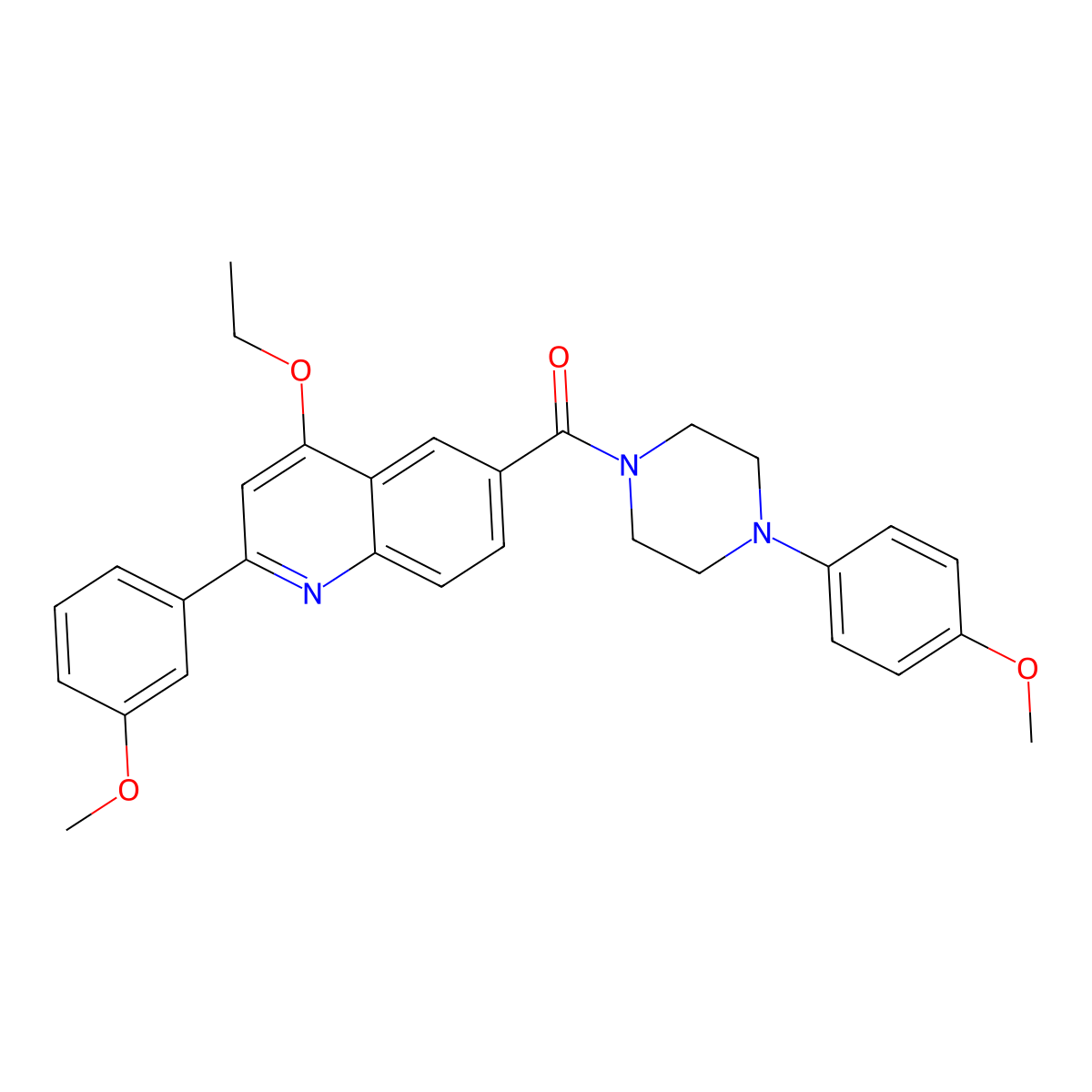 4-Ethoxy-2-(3-methoxyphenyl)-6-[4-(4-methoxyphenyl)piperazine-1-carbonyl]quinoline molecular structure, CAS 1040639-09-5