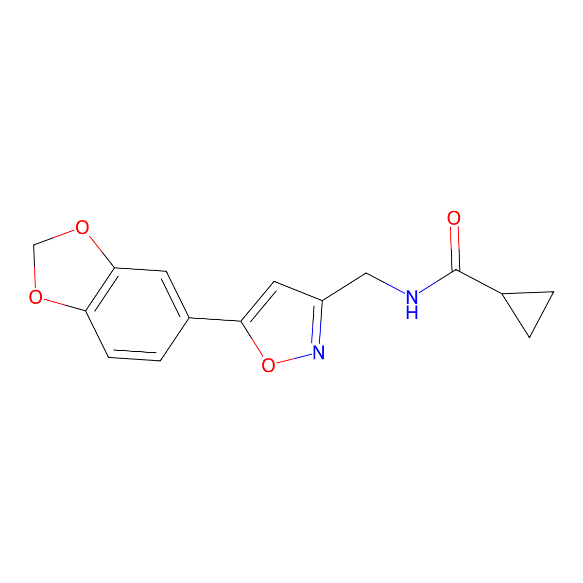 N-((5-(benzo[d][1,3]dioxol-5-yl)isoxazol-3-yl)methyl)cyclopropanecarboxamide molecular structure, CAS 1040639-14-2