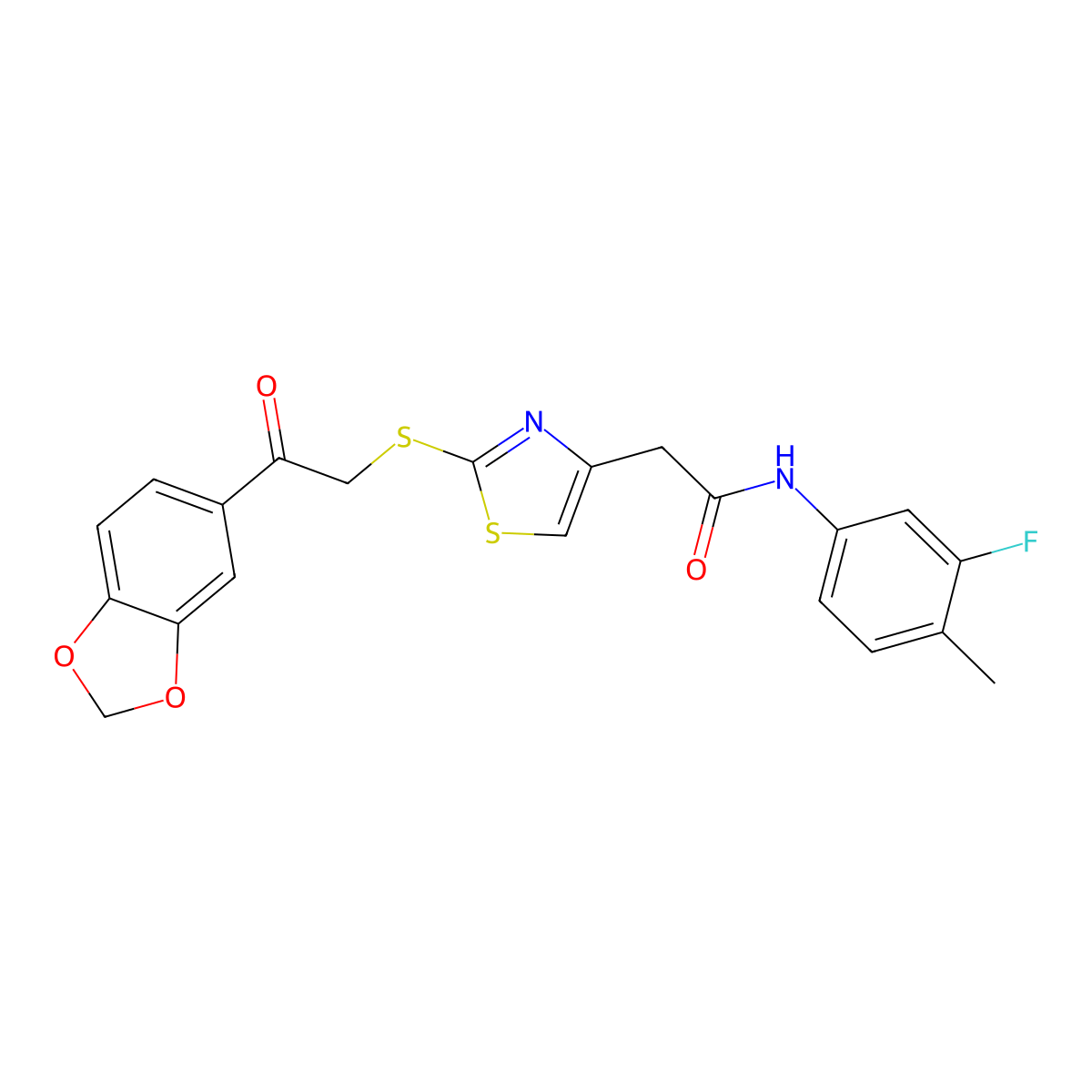 2-(2-{[2-(2H-1,3-benzodioxol-5-yl)-2-oxoethyl]sulfanyl}-1,3-thiazol-4-yl)-N-(3-fluoro-4-methylphenyl)acetamide molecular structure, CAS 1040639-15-3