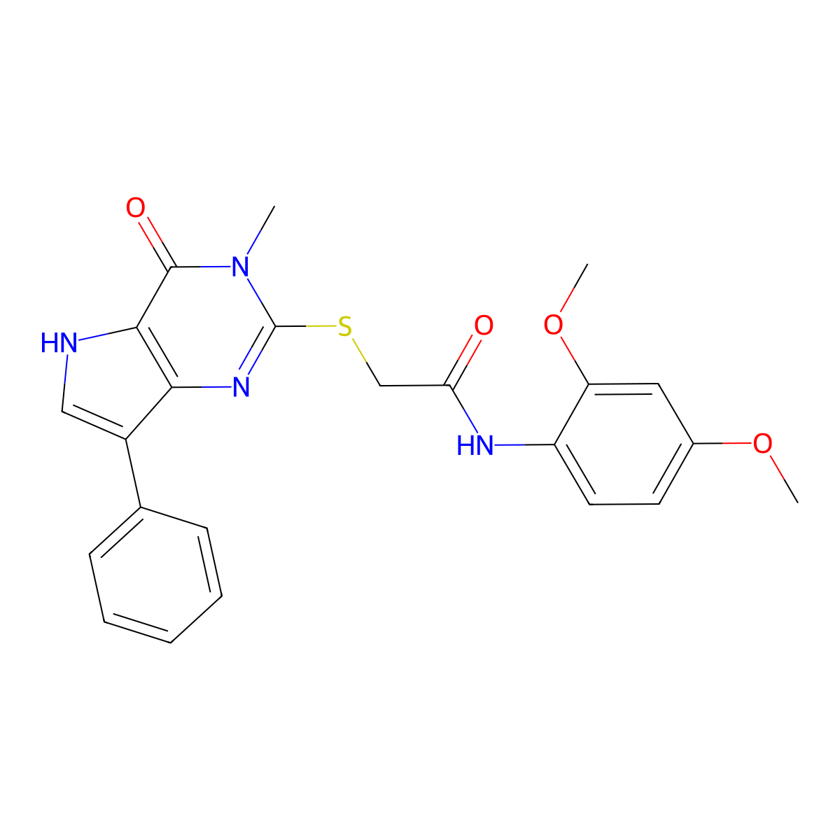N-(2,4-dimethoxyphenyl)-2-({3-methyl-4-oxo-7-phenyl-3H,4H,5H-pyrrolo[3,2-d]pyrimidin-2-yl}sulfanyl)acetamide molecular structure, CAS 1040639-18-6