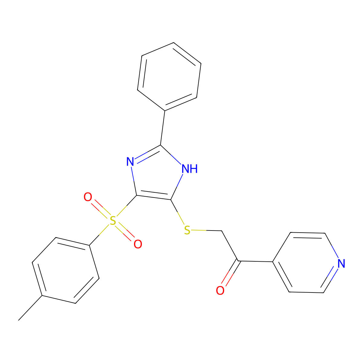 2-((2-phenyl-4-tosyl-1H-imidazol-5-yl)thio)-1-(pyridin-4-yl)ethanone molecular structure, CAS 1040639-19-7